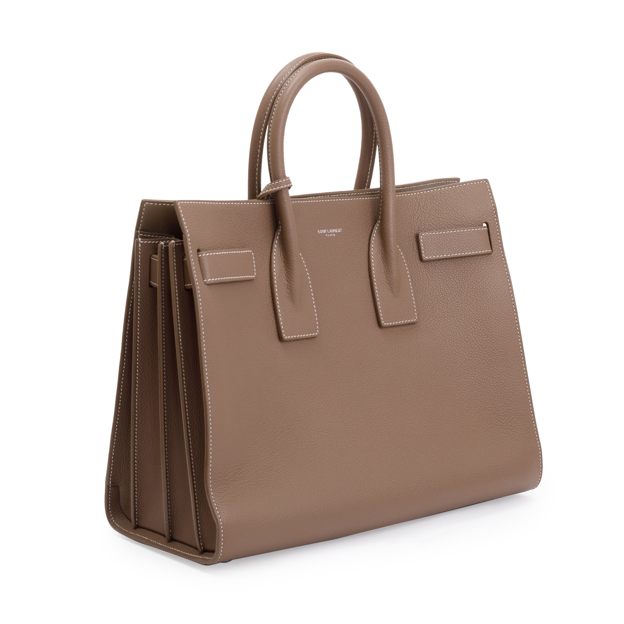 Saint Laurent Beige Grained Leather Small Sac De Jour w/ Strap & Pouch