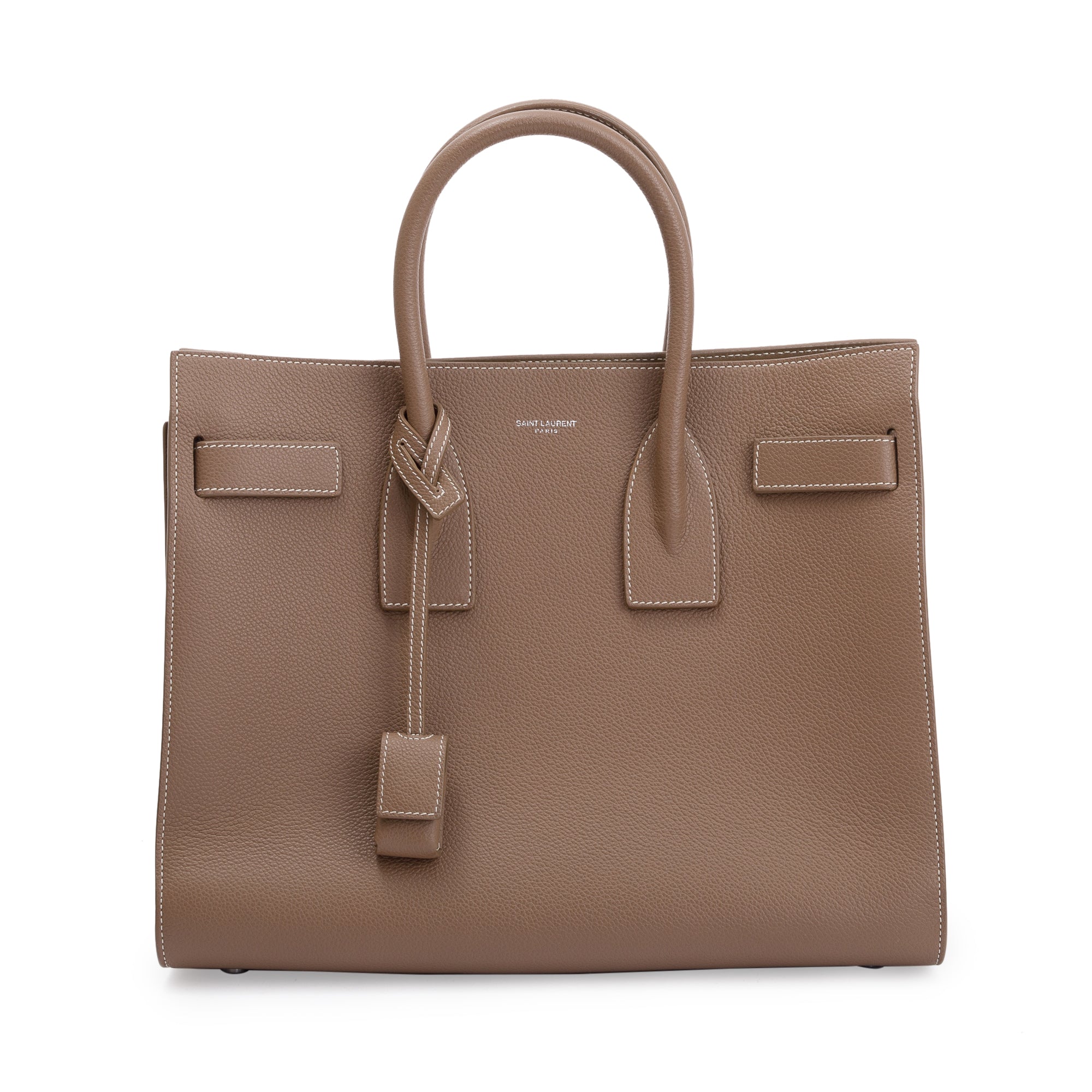 Saint Laurent Beige Grained Leather Small Sac De Jour w/ Strap & Pouch