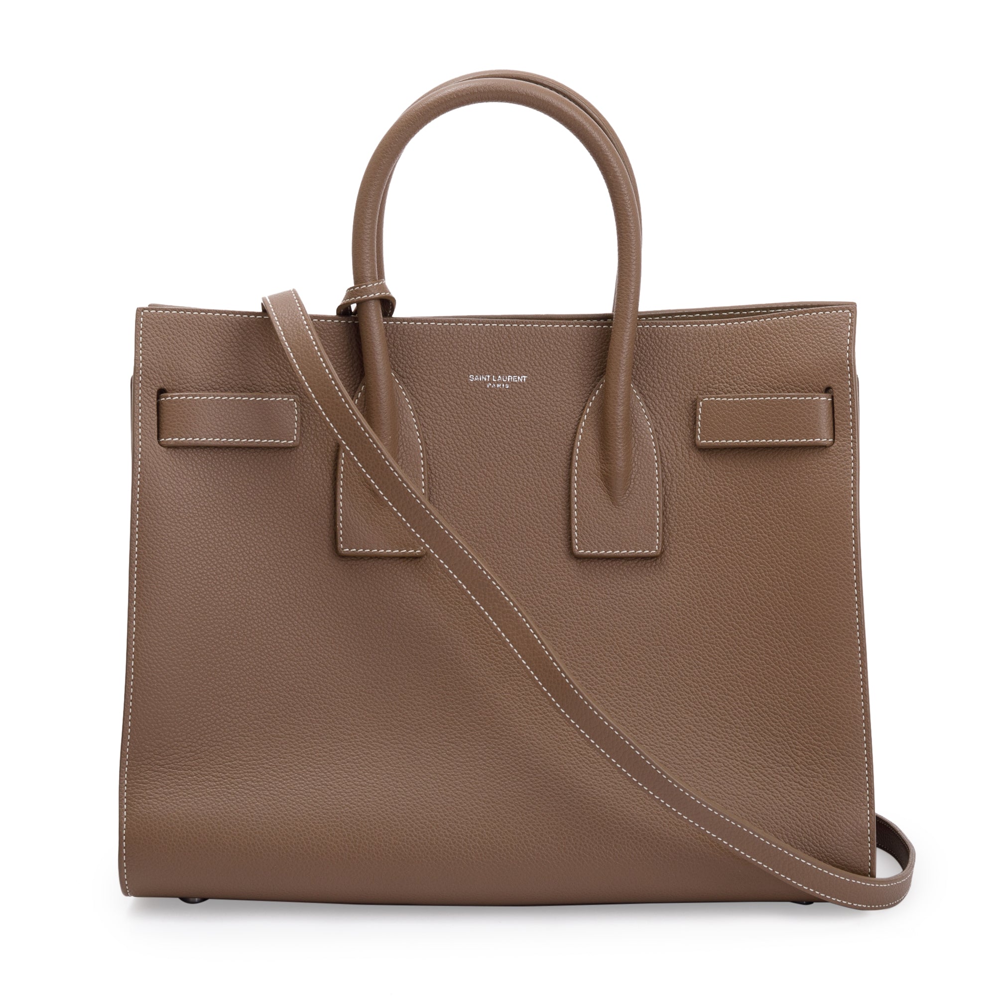 Saint Laurent Beige Grained Leather Small Sac De Jour w/ Strap & Pouch