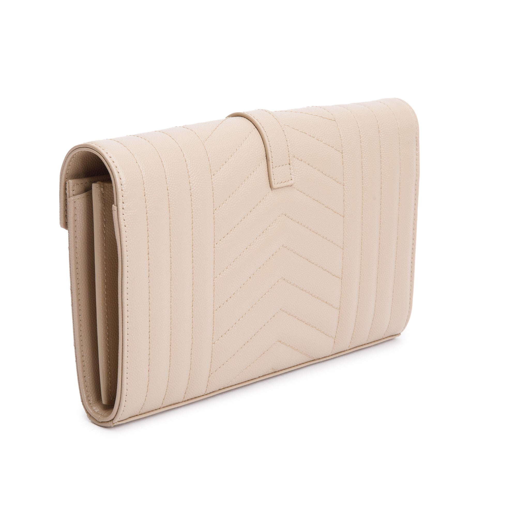 Saint Laurent Beige Mix Matelasse Grain De Poudre Leather Envelope Chain Wallet w/ Box
