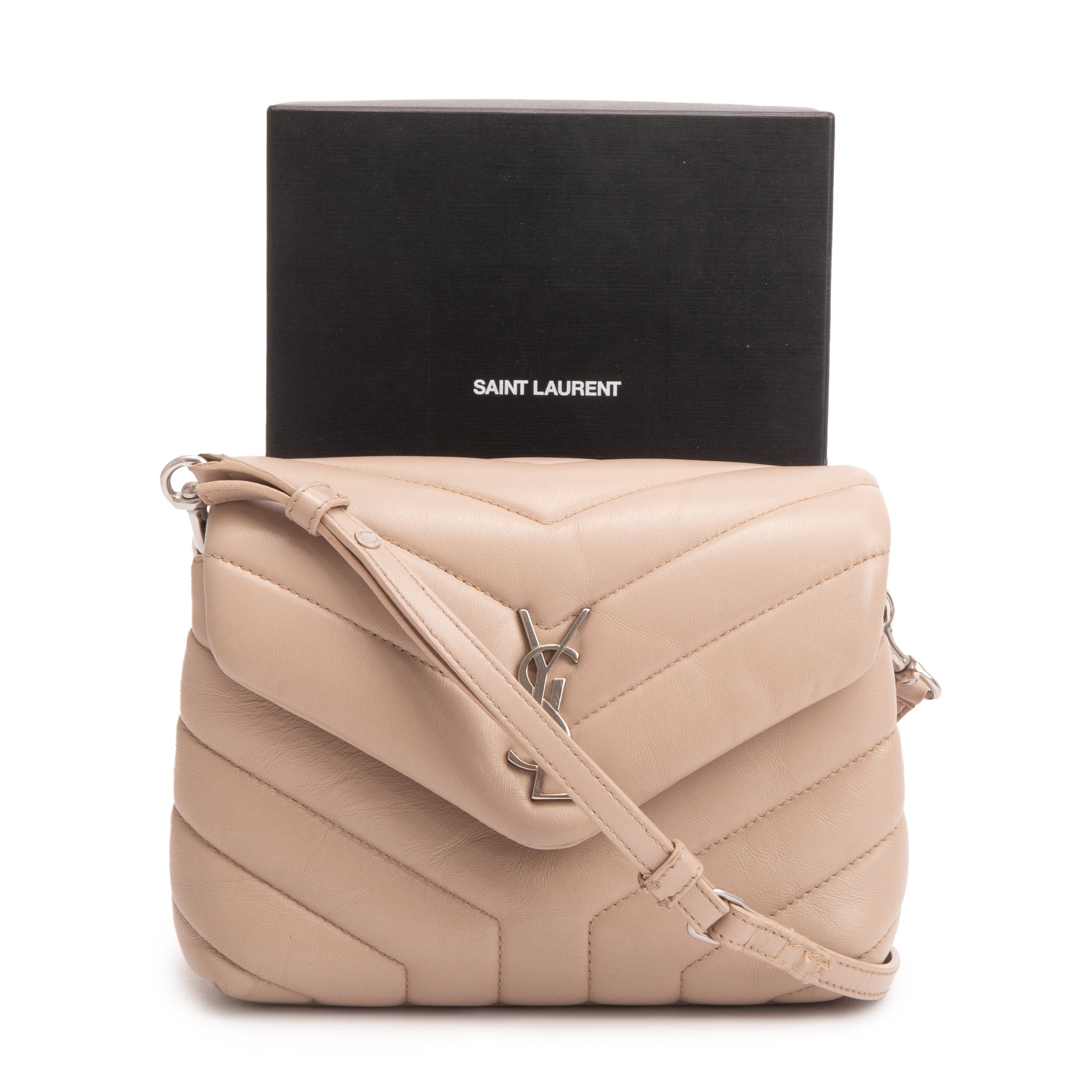 Saint Laurent Beige Monogram Matelasse Toy Loulou Crossbody Bag w/ Box