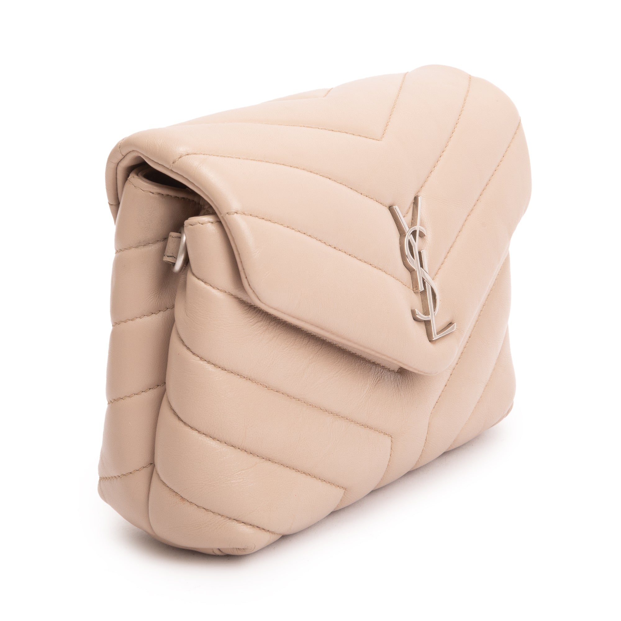 Saint Laurent Beige Monogram Matelasse Toy Loulou Crossbody Bag w/ Box
