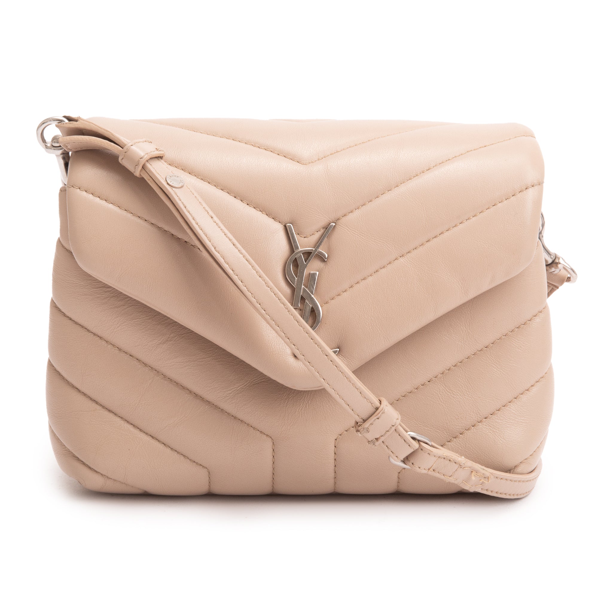 Saint Laurent Beige Monogram Matelasse Toy Loulou Crossbody Bag w/ Box