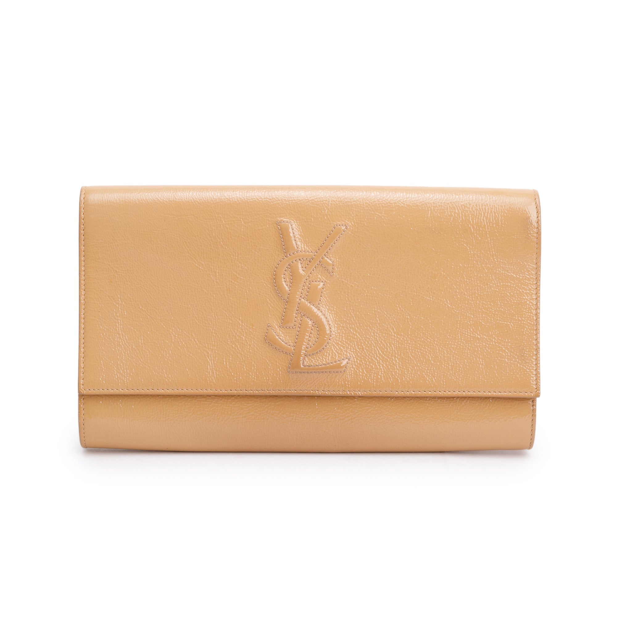 Saint Laurent Beige Patent Leather Large Belle de Jour Clutch
