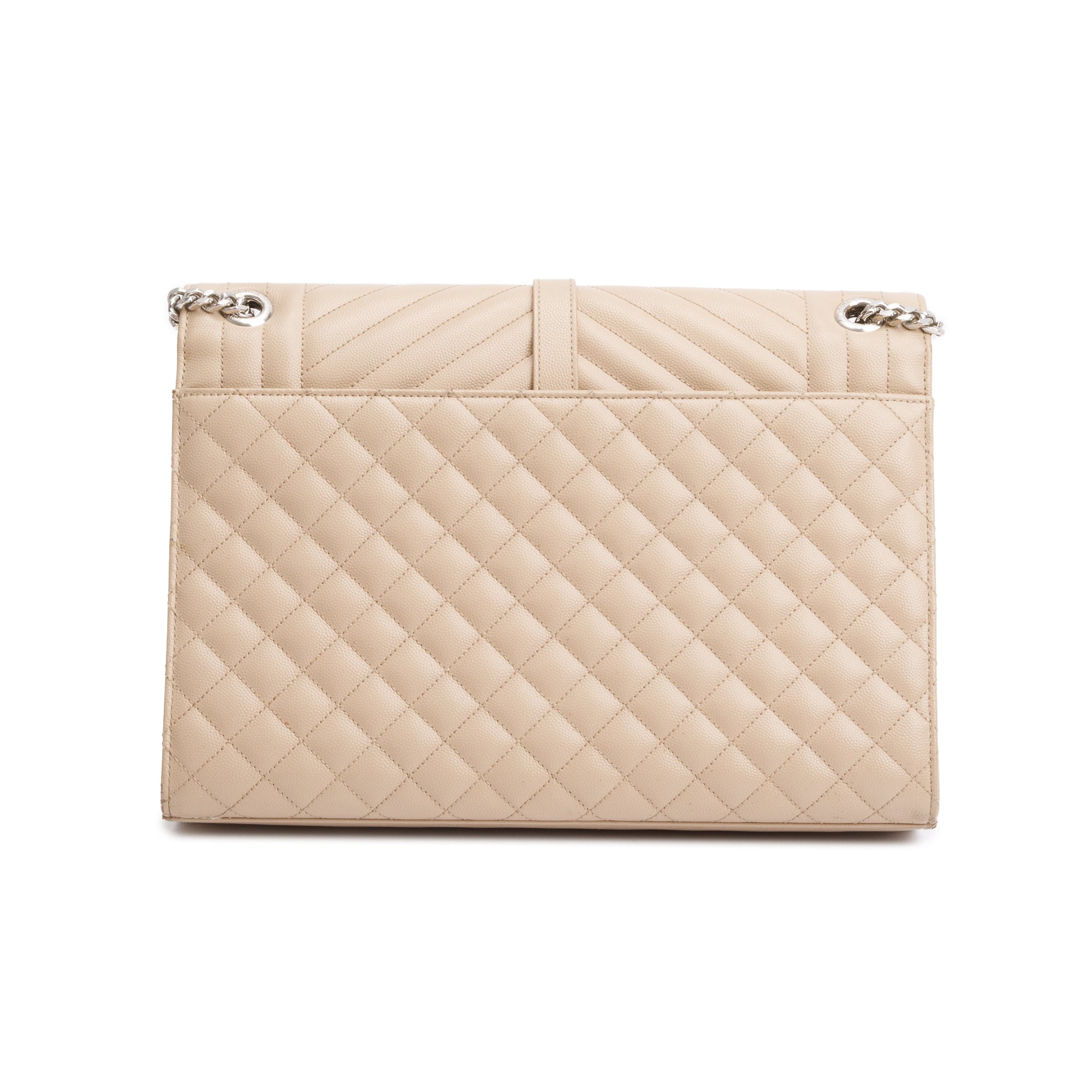 Saint Laurent Beige Quilted Grain De Poudre Leather Large Envelope Chain Bag