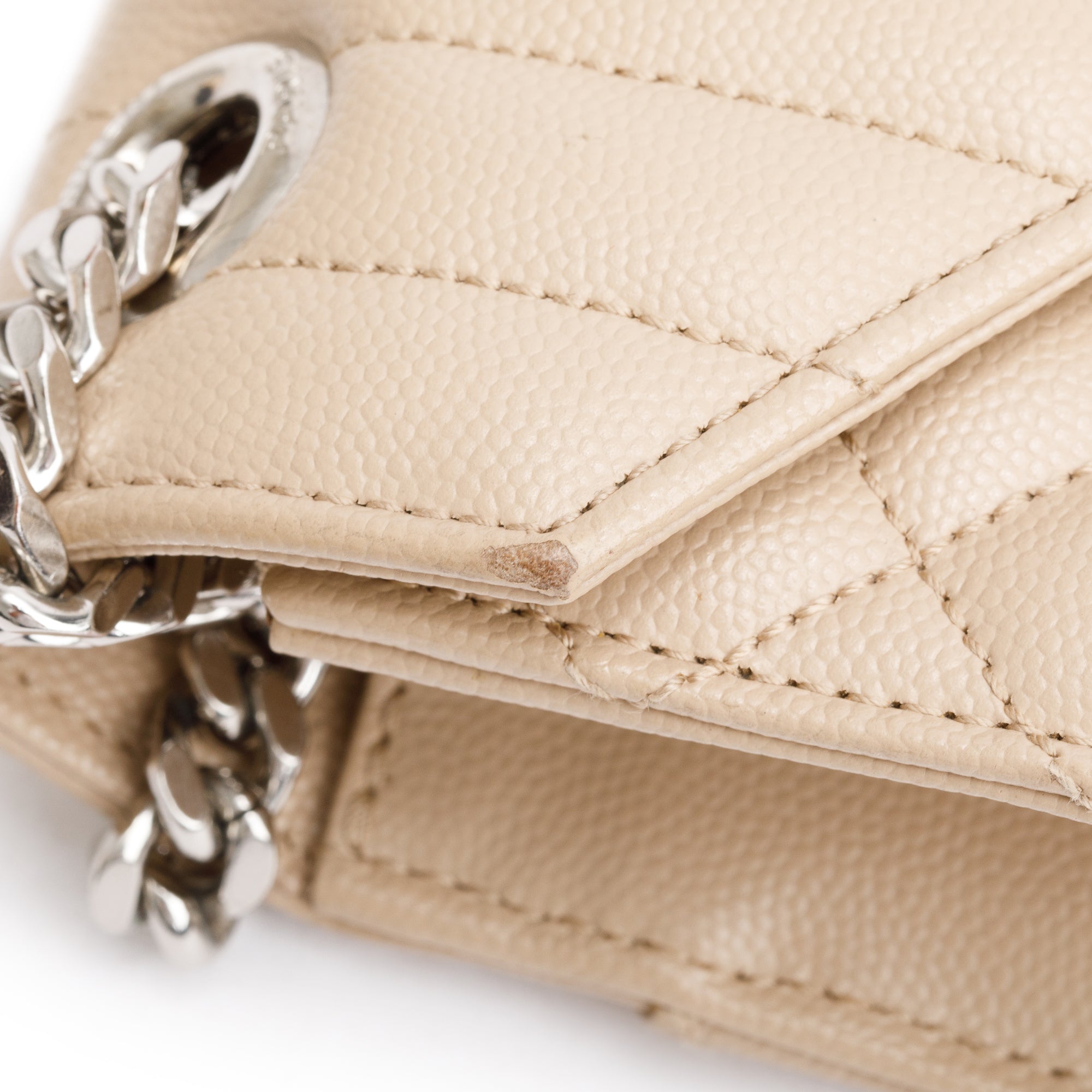Saint Laurent Beige Quilted Grain De Poudre Leather Large Envelope Chain Bag