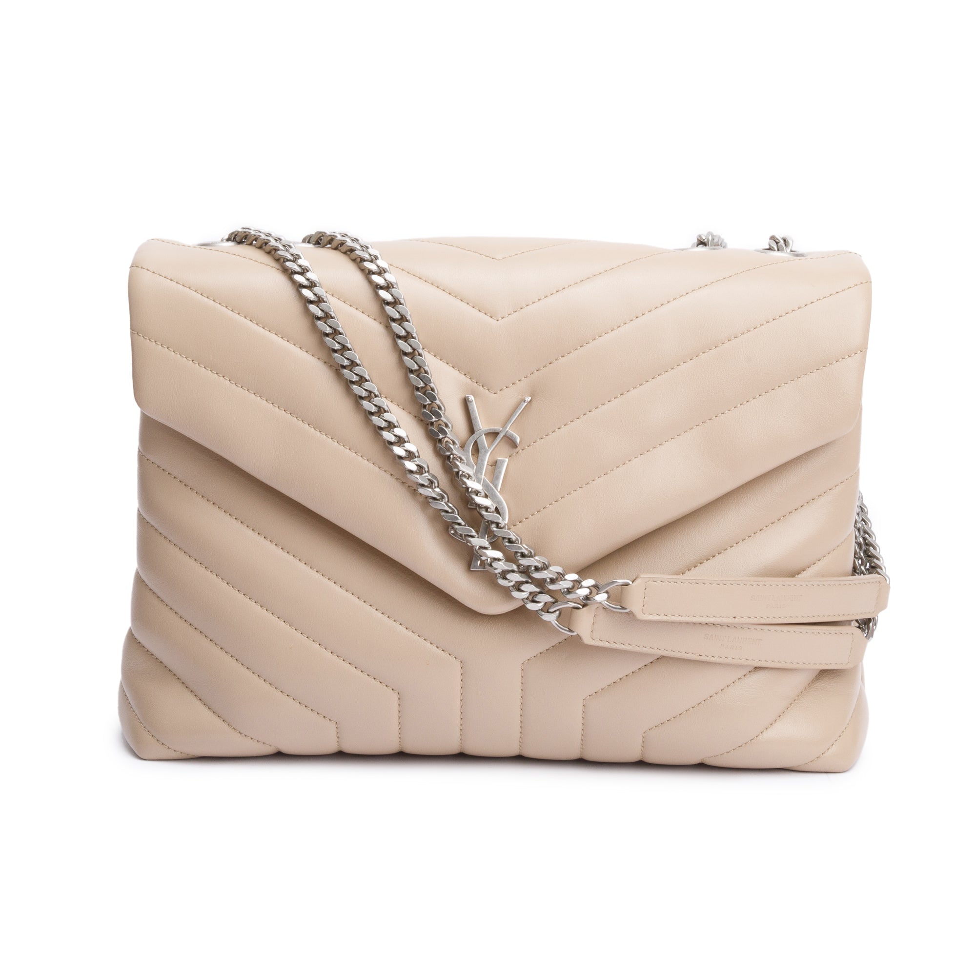 Saint Laurent Beige Quilted Leather Medium Loulou Monogram Shoulder Bag