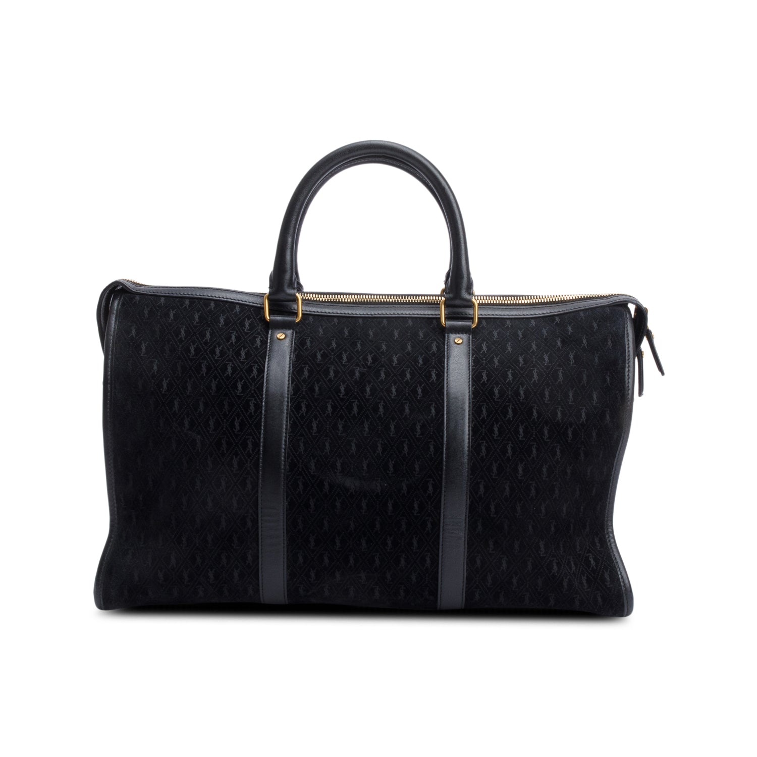 Saint Laurent Black All-Over Monogram Suede Le Monogramme 72H Duffle w/ Strap