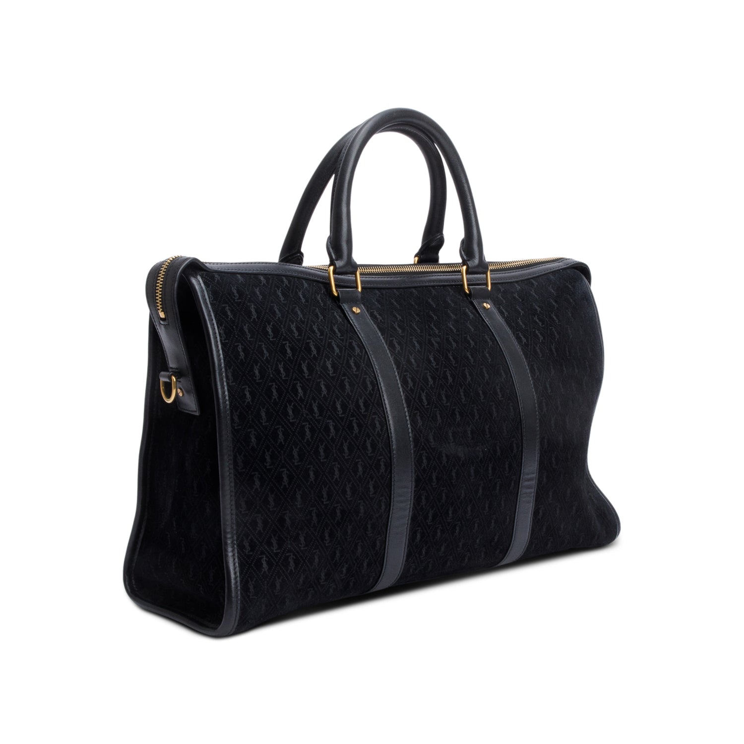 Saint Laurent Black All-Over Monogram Suede Le Monogramme 72H Duffle w/ Strap