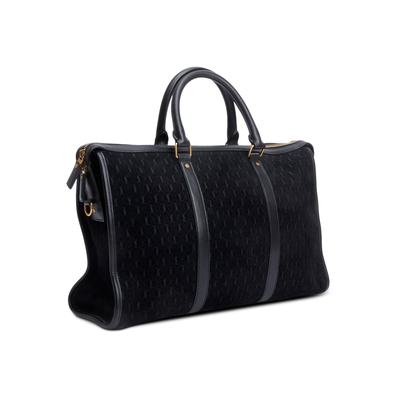 Saint Laurent Black All-Over Monogram Suede Le Monogramme 72H Duffle w/ Strap