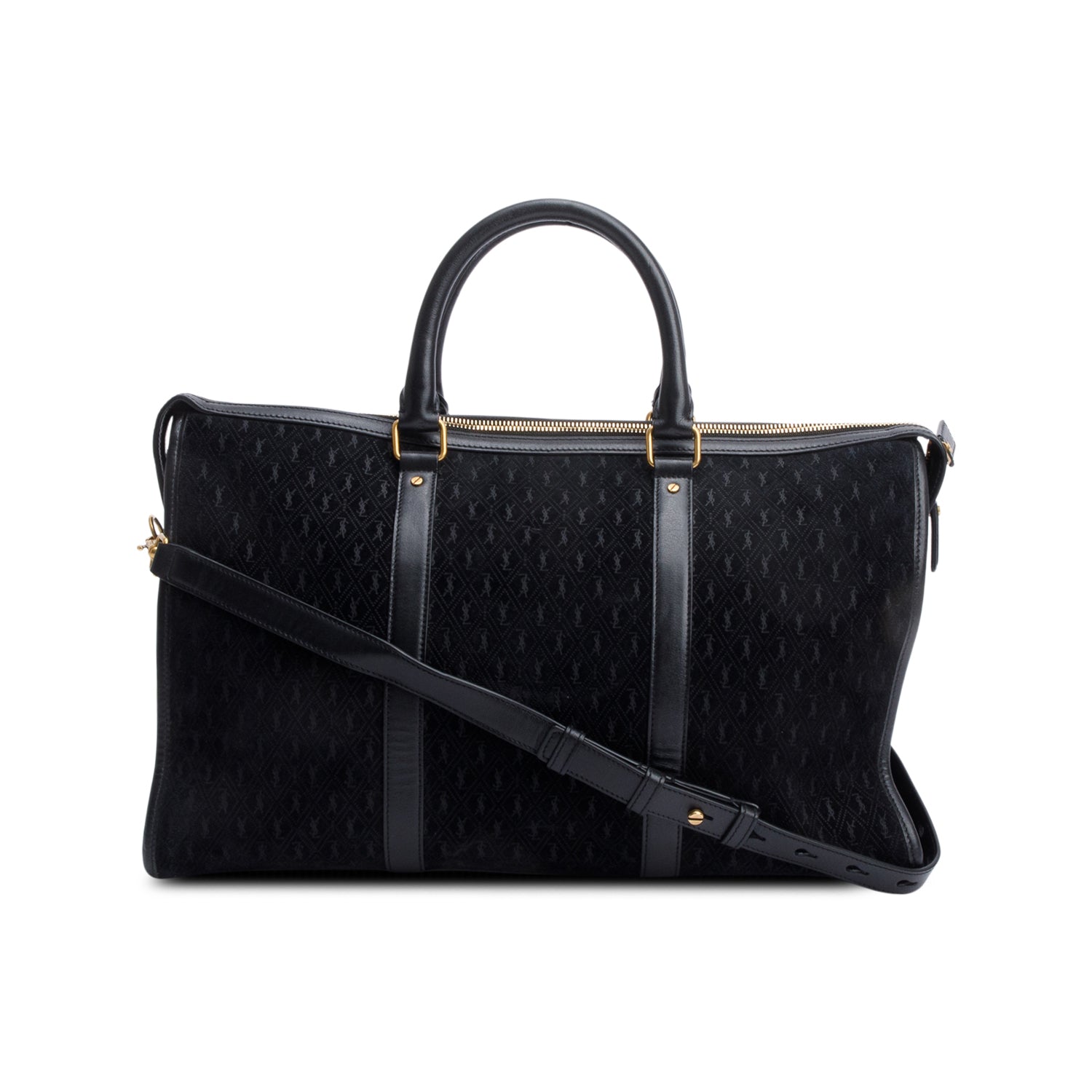 Saint Laurent Black All-Over Monogram Suede Le Monogramme 72H Duffle w/ Strap