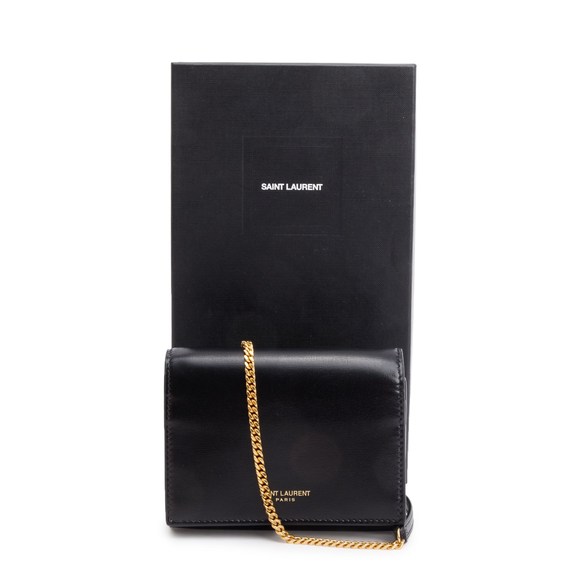 Saint Laurent Black Calf Leather Micro Chain Card Case w/ Box