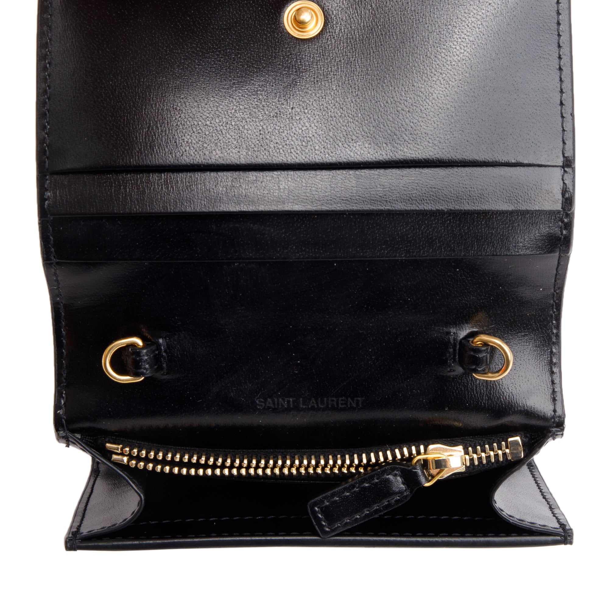 Saint Laurent Black Calf Leather Micro Chain Card Case w/ Box