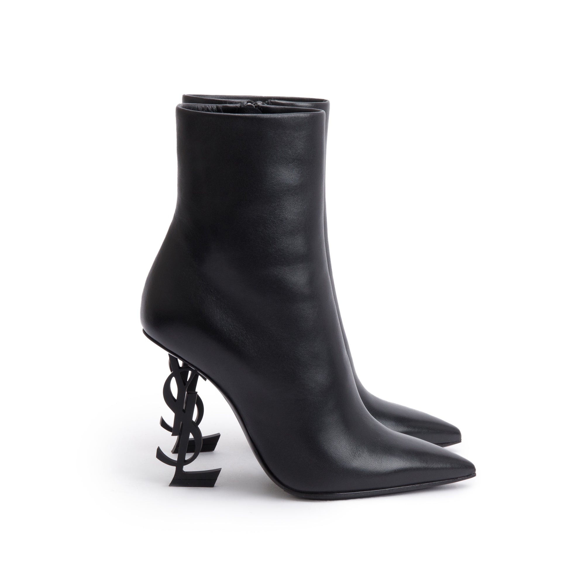 Saint Laurent Black Calf Leather Opyum Booties, Size 36 w/ Box & Receipt