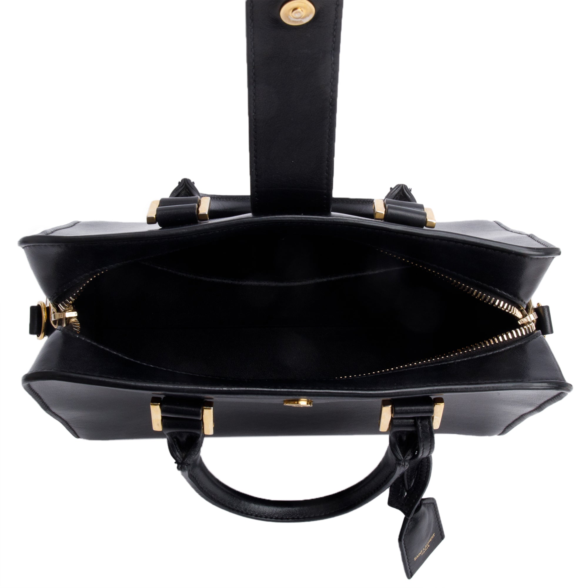Saint Laurent Black Calfskin Leather Baby Cabas Tote Bag w/ Strap