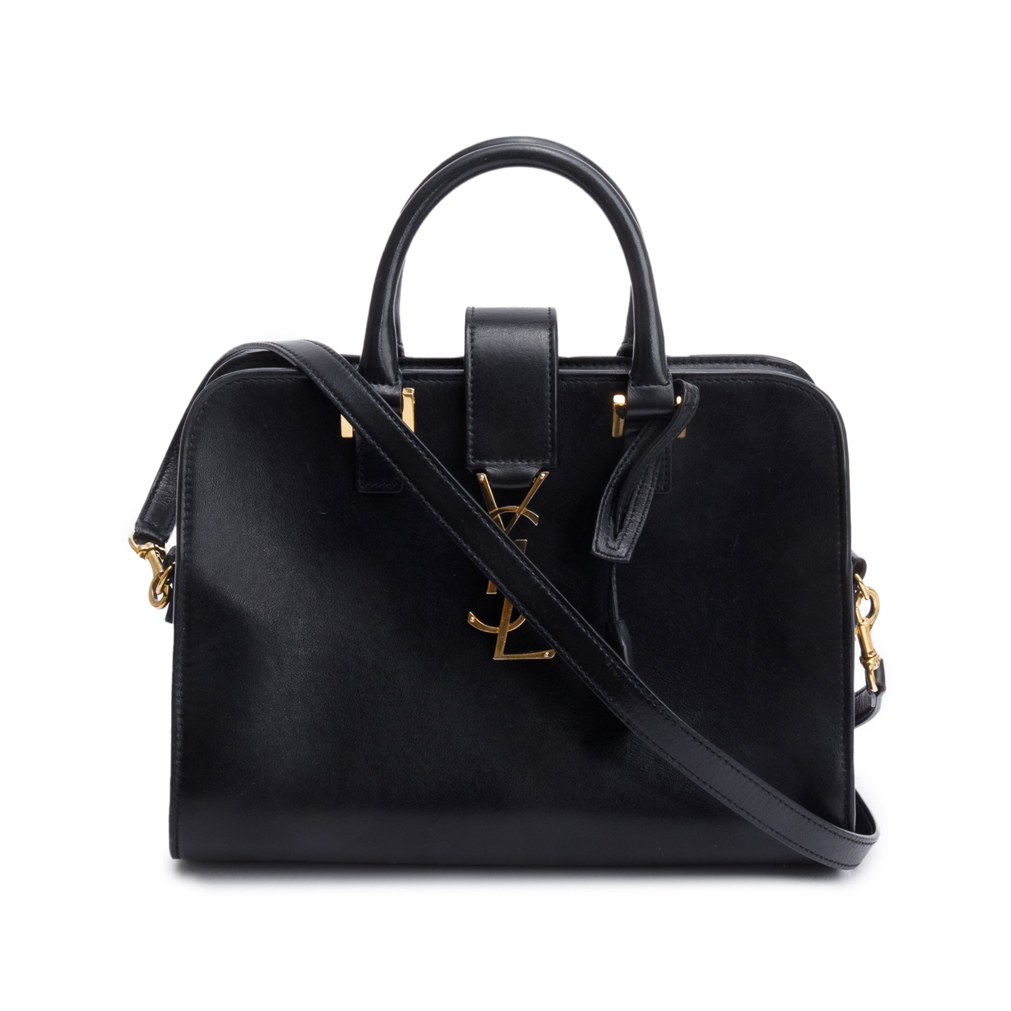 Saint Laurent Black Calfskin Leather Baby Cabas Tote Bag w/ Strap