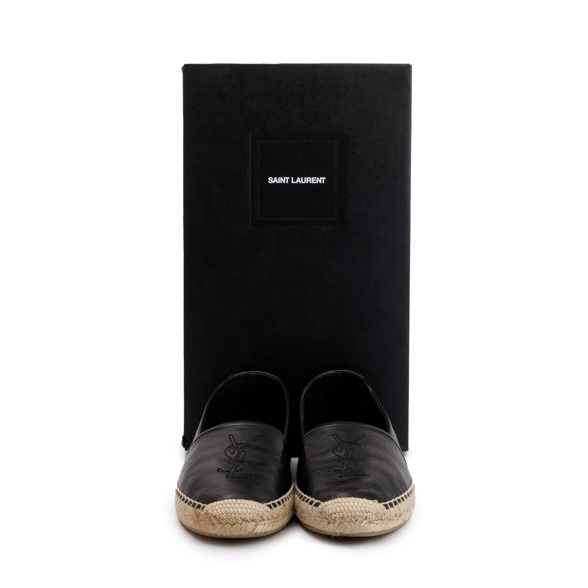 Saint Laurent Black Calfskin Leather Espadrilles, Size 40 w/ Box