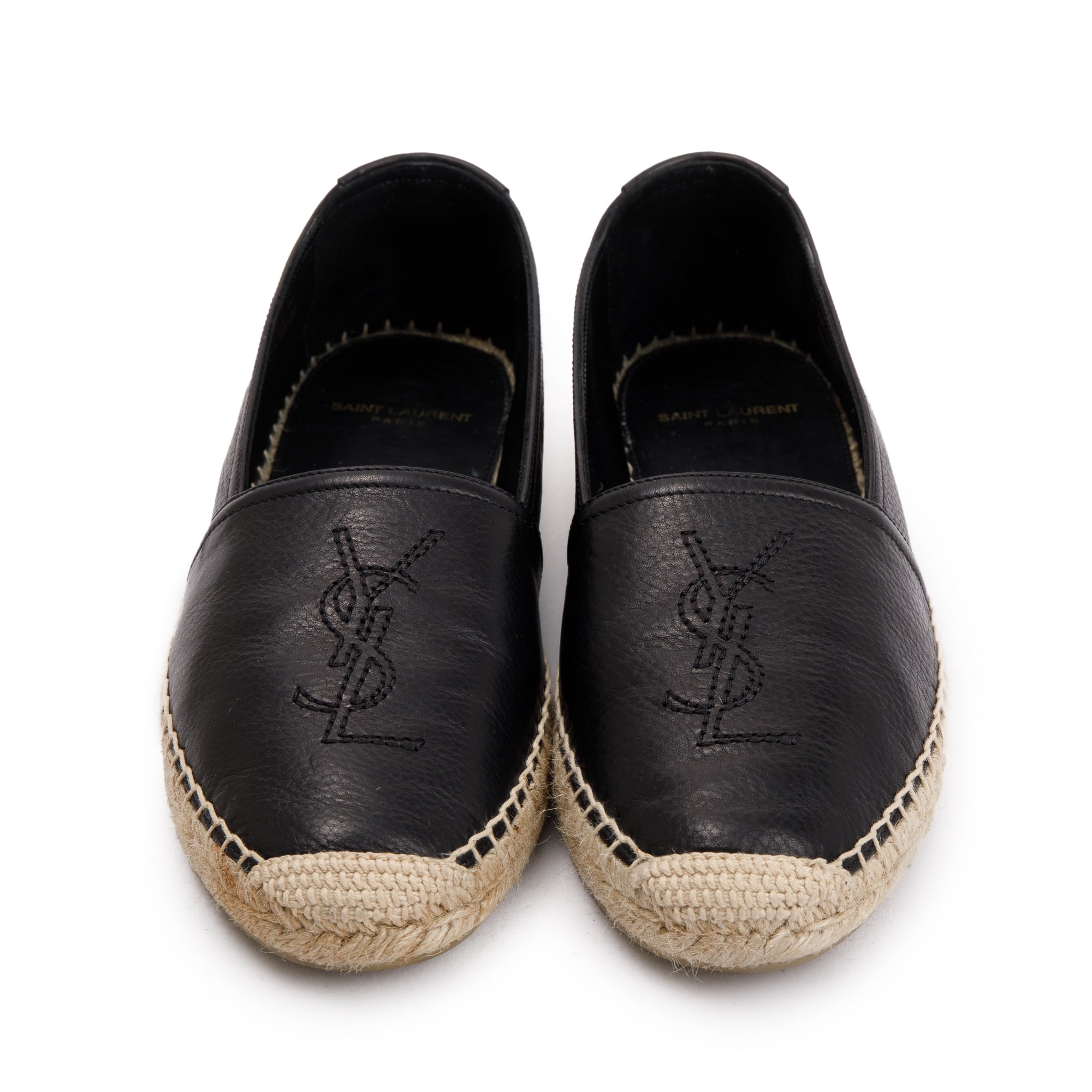 Saint Laurent Black Calfskin Leather Espadrilles, Size 40 w/ Box