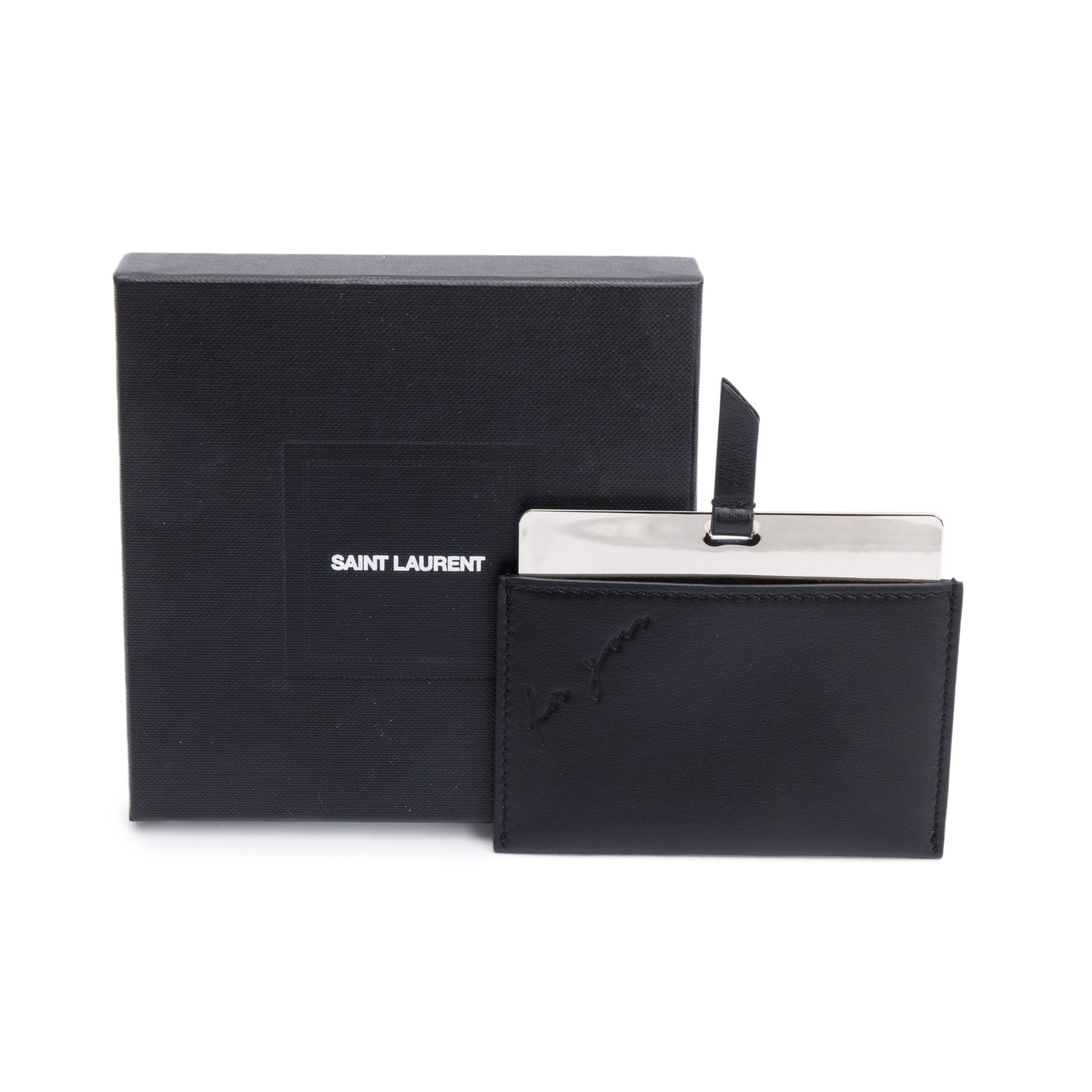 Saint Laurent Black Calfskin Leather 'For You' Mirror Holder with Mirror w/ Box
