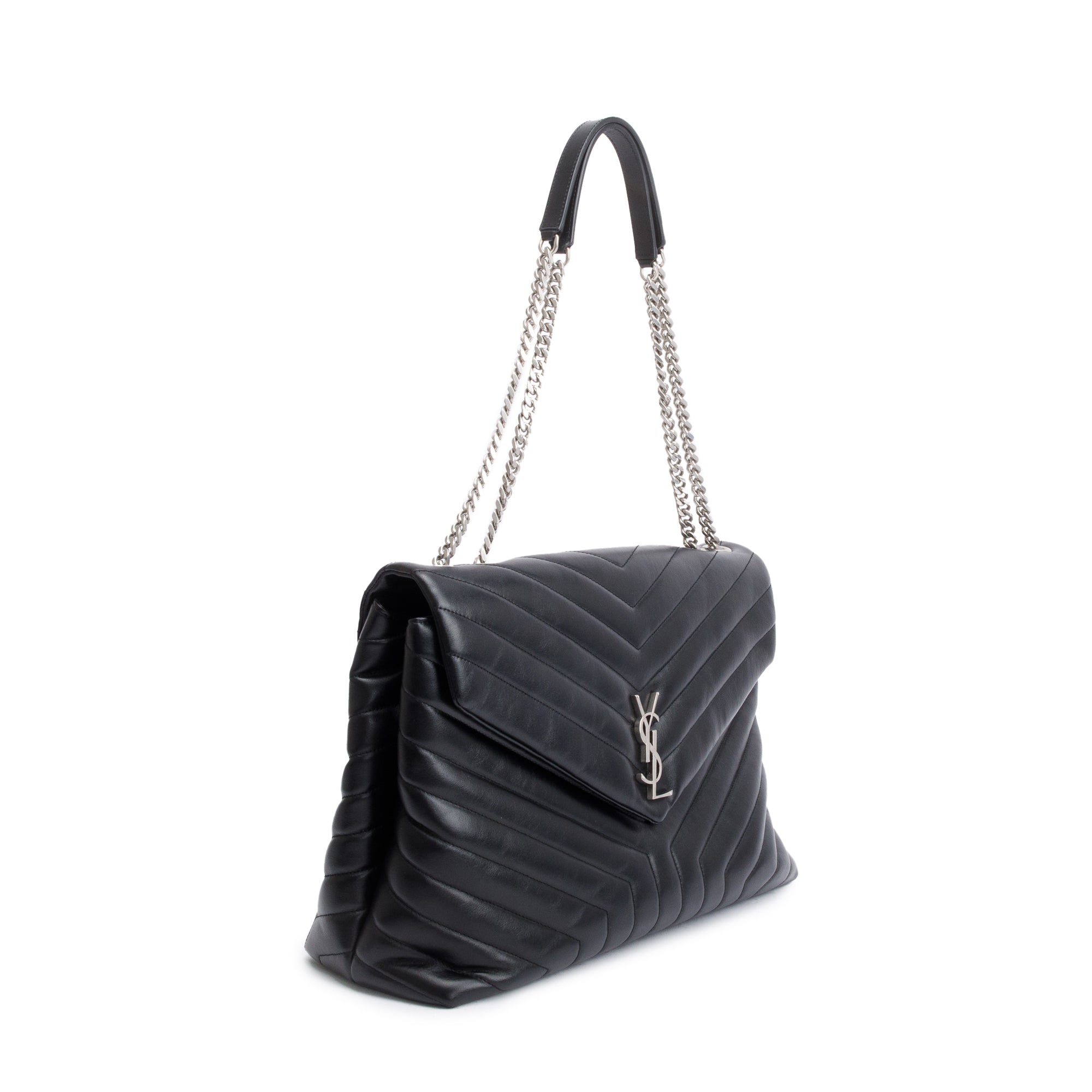 Saint Laurent Black Calfskin Leather Large Loulou Shoulder Bag