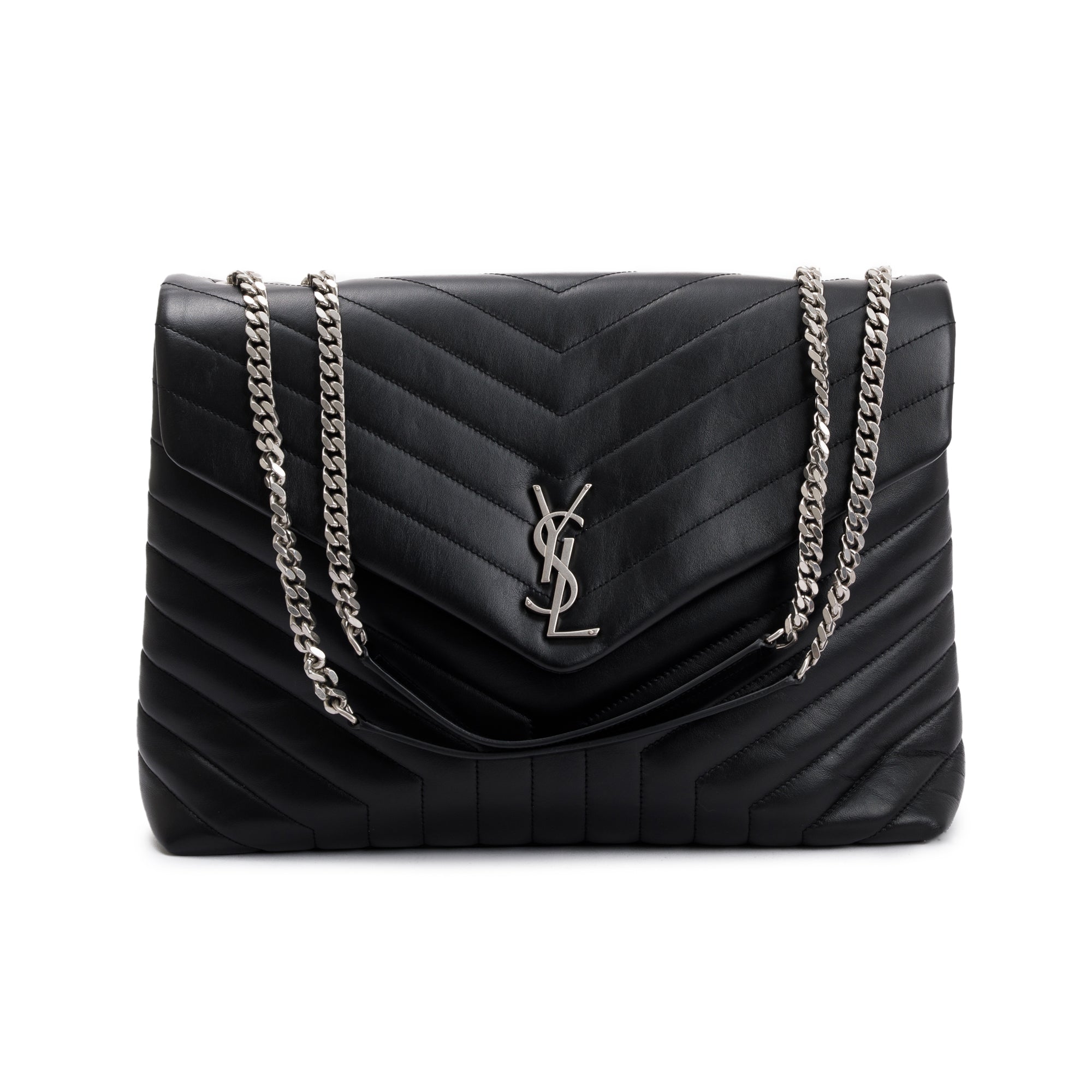 Saint Laurent Black Calfskin Leather Large Loulou Shoulder Bag