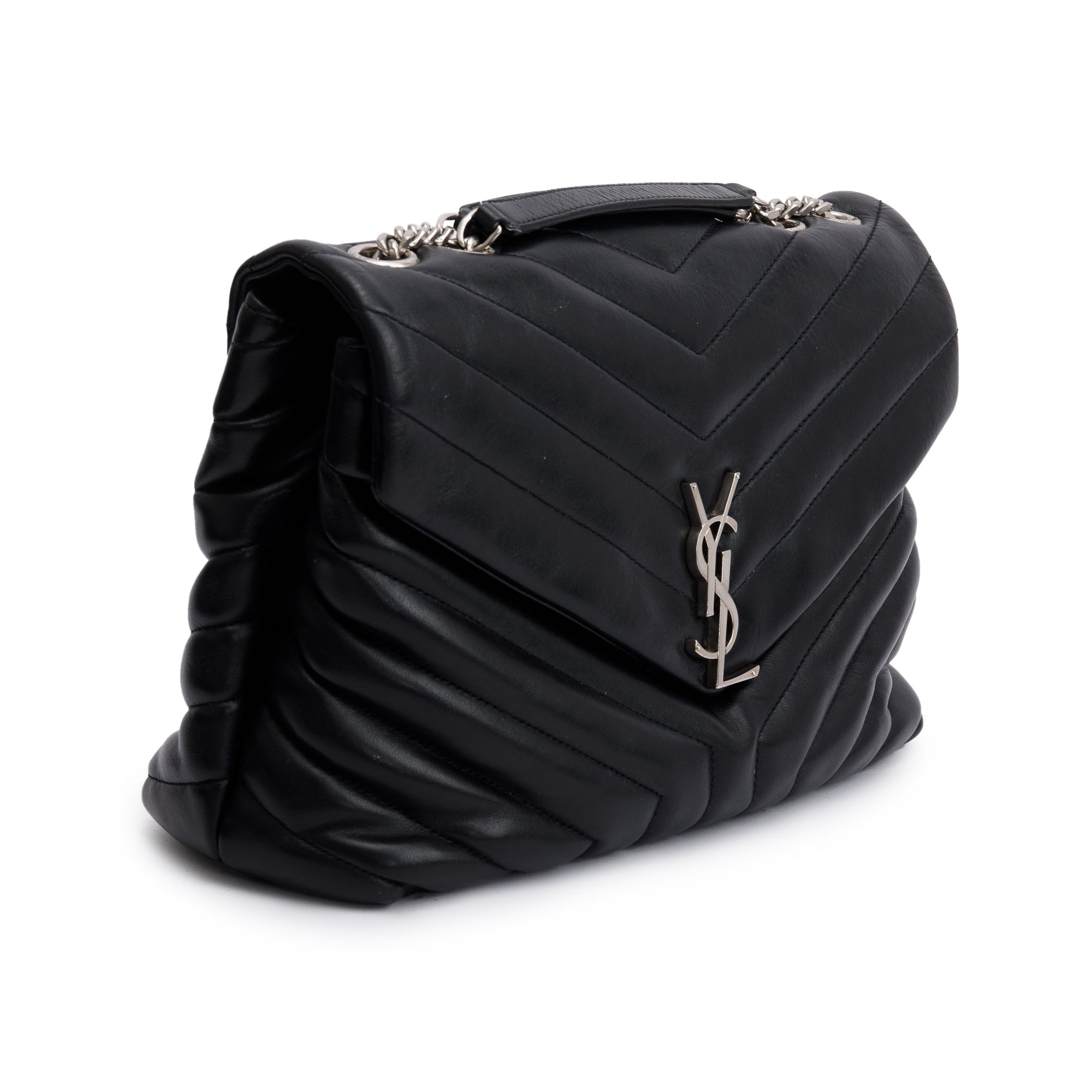 Saint Laurent Black Calfskin Leather Medium Loulou Monogram Shoulder Bag