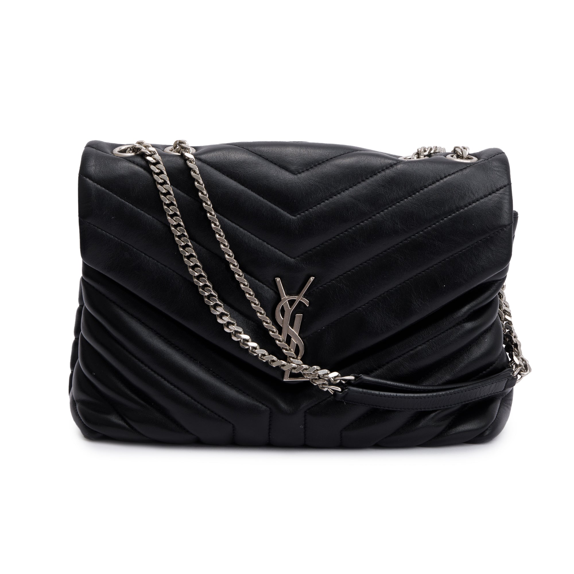 Saint Laurent Black Calfskin Leather Medium Loulou Monogram Shoulder Bag