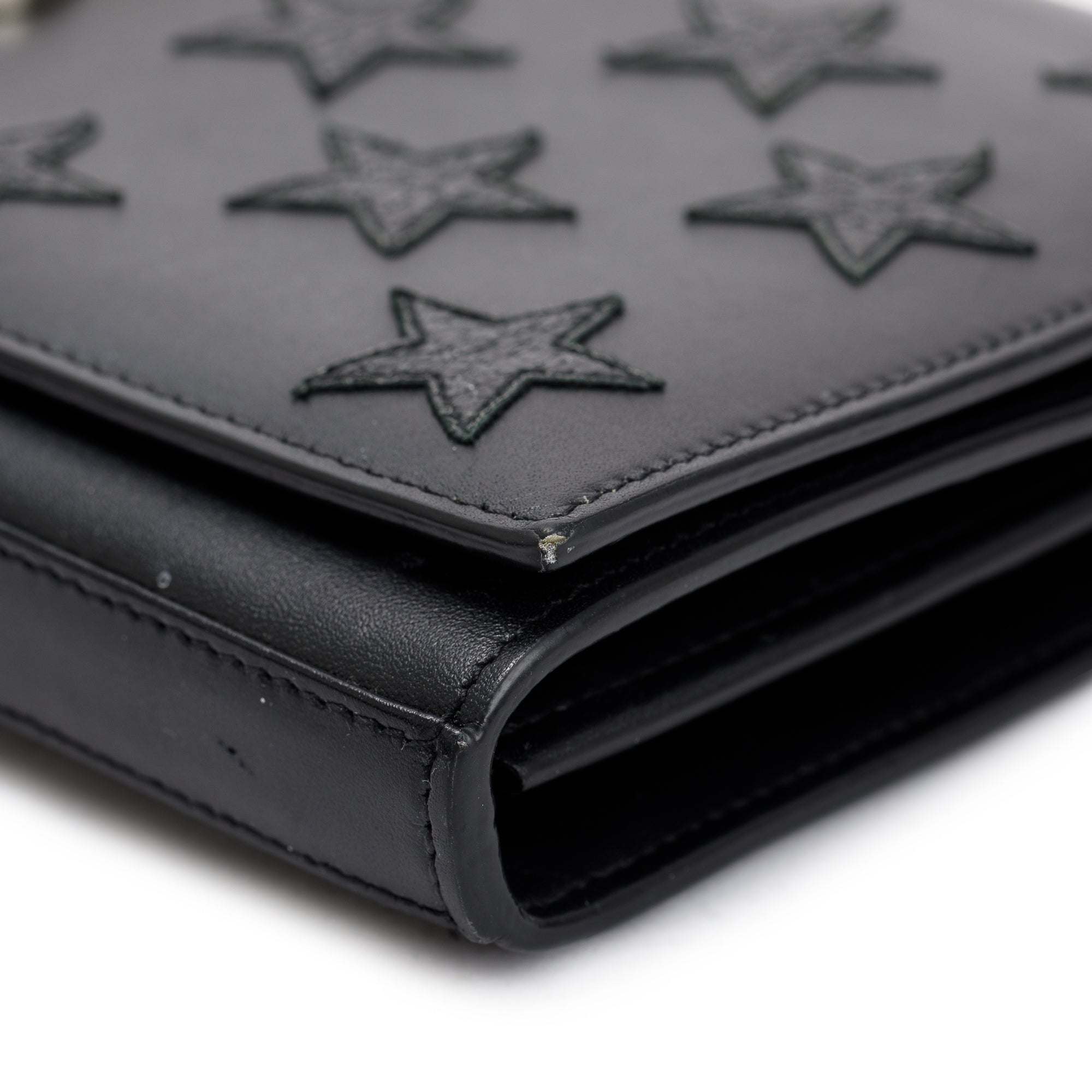 Saint Laurent Black Calfskin Leather Monogram Star Kate Chain Wallet