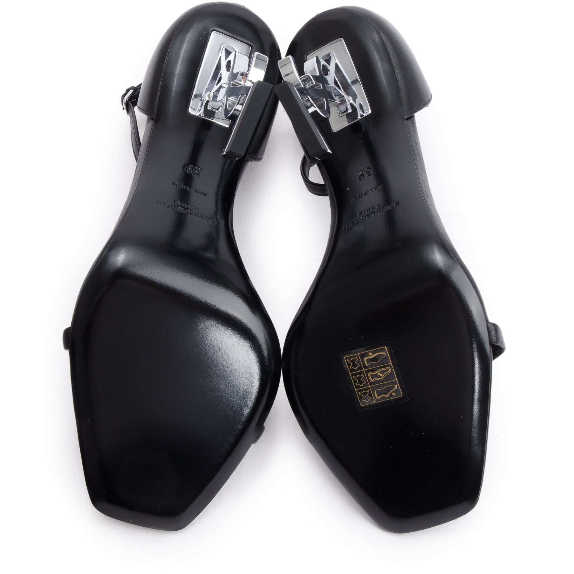 Saint Laurent Black Calfskin Leather Opyum Sandals, Size 39 w/ Box