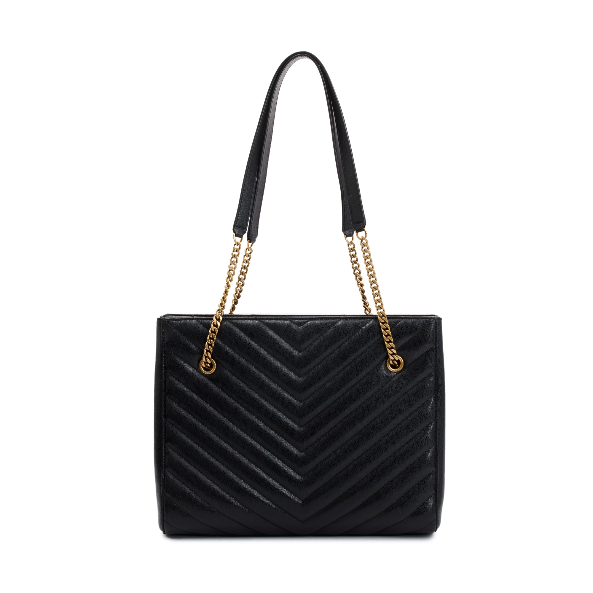 Saint Laurent Black Chevron Calfskin Leather Medium Tribeca Shopping Tote