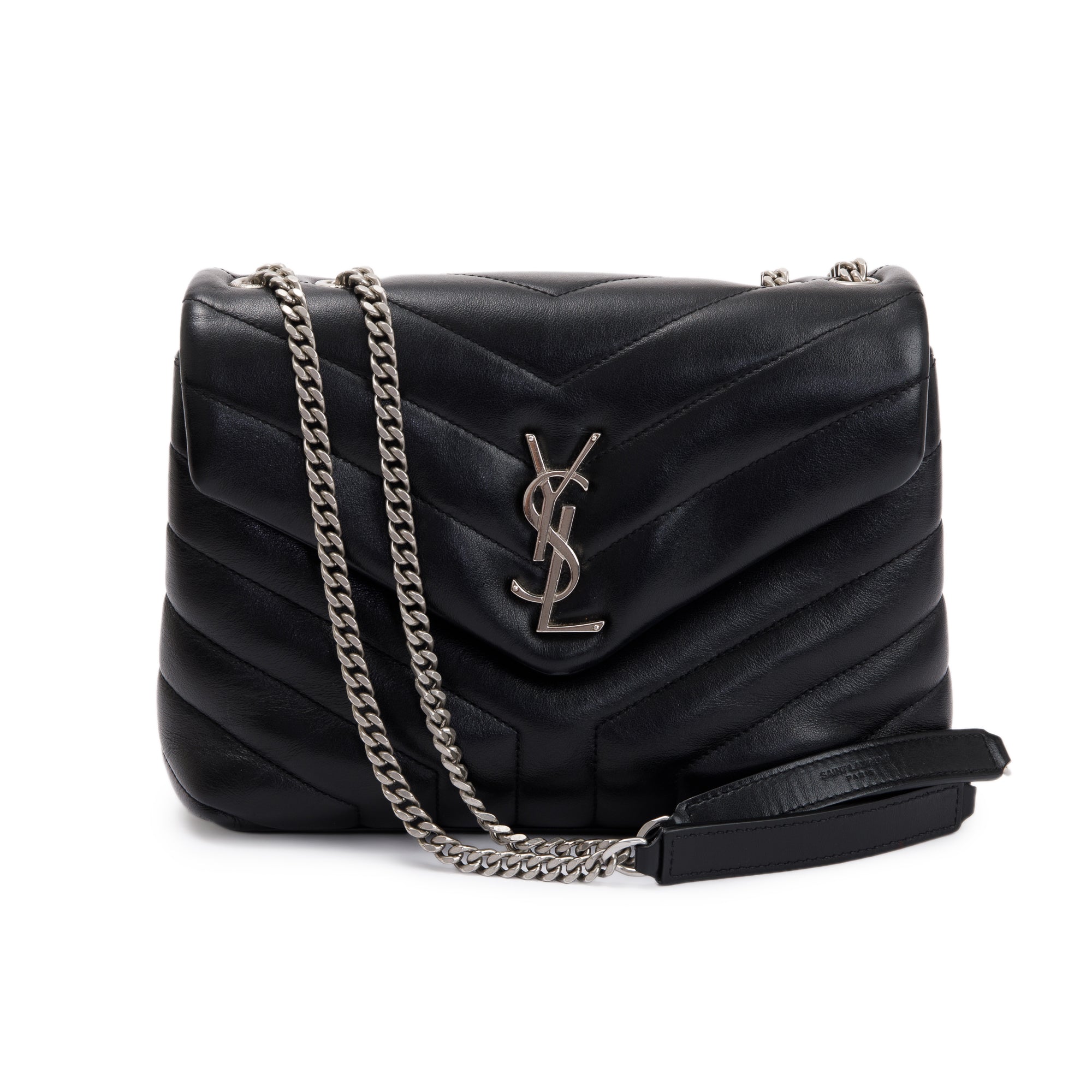 Saint Laurent Black Chevron Quilted Leather Small Loulou Shoulder Bag