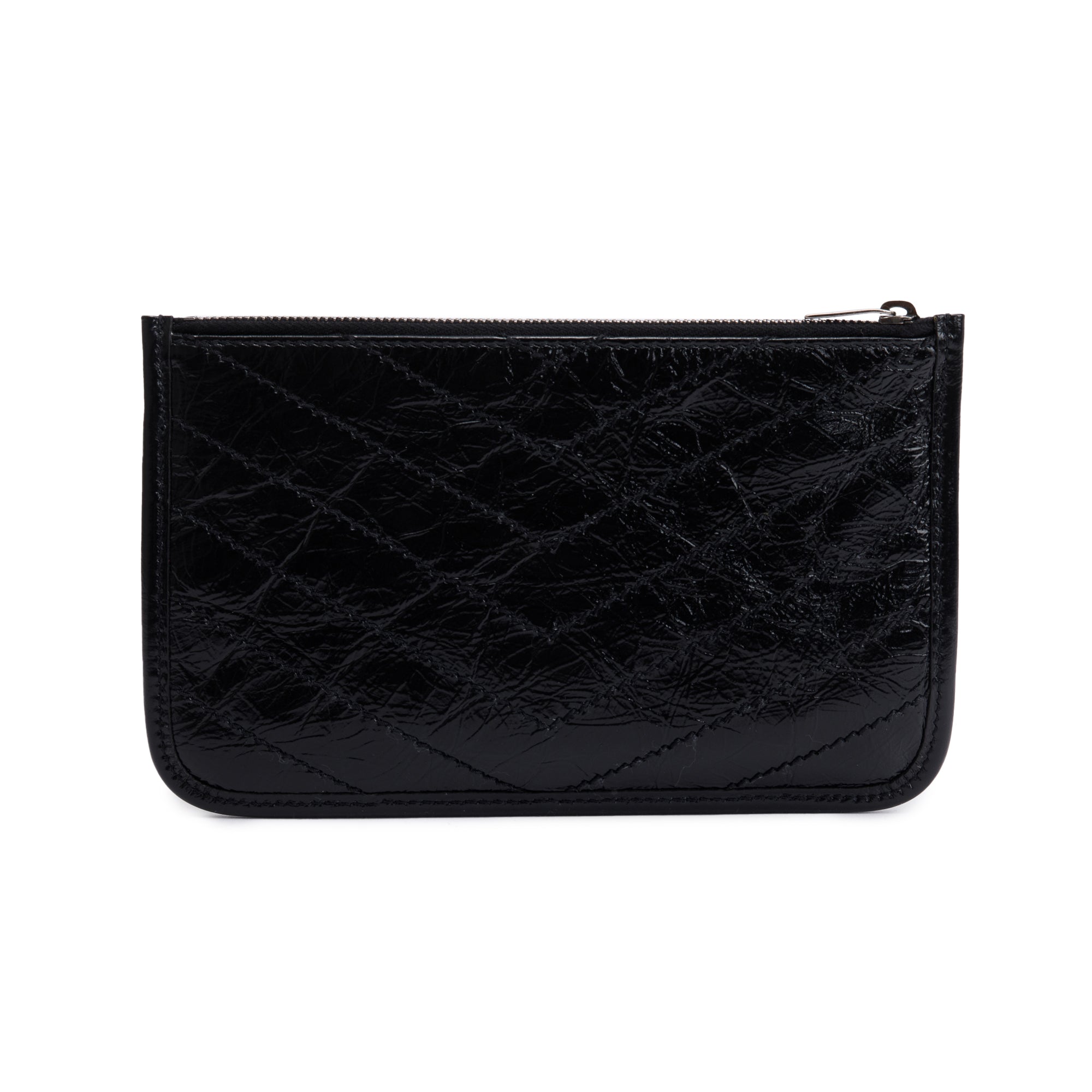 Saint Laurent Black Crinkled Calfskin Matelasse Leather Monogram Niki Bill Pouch w/ Box