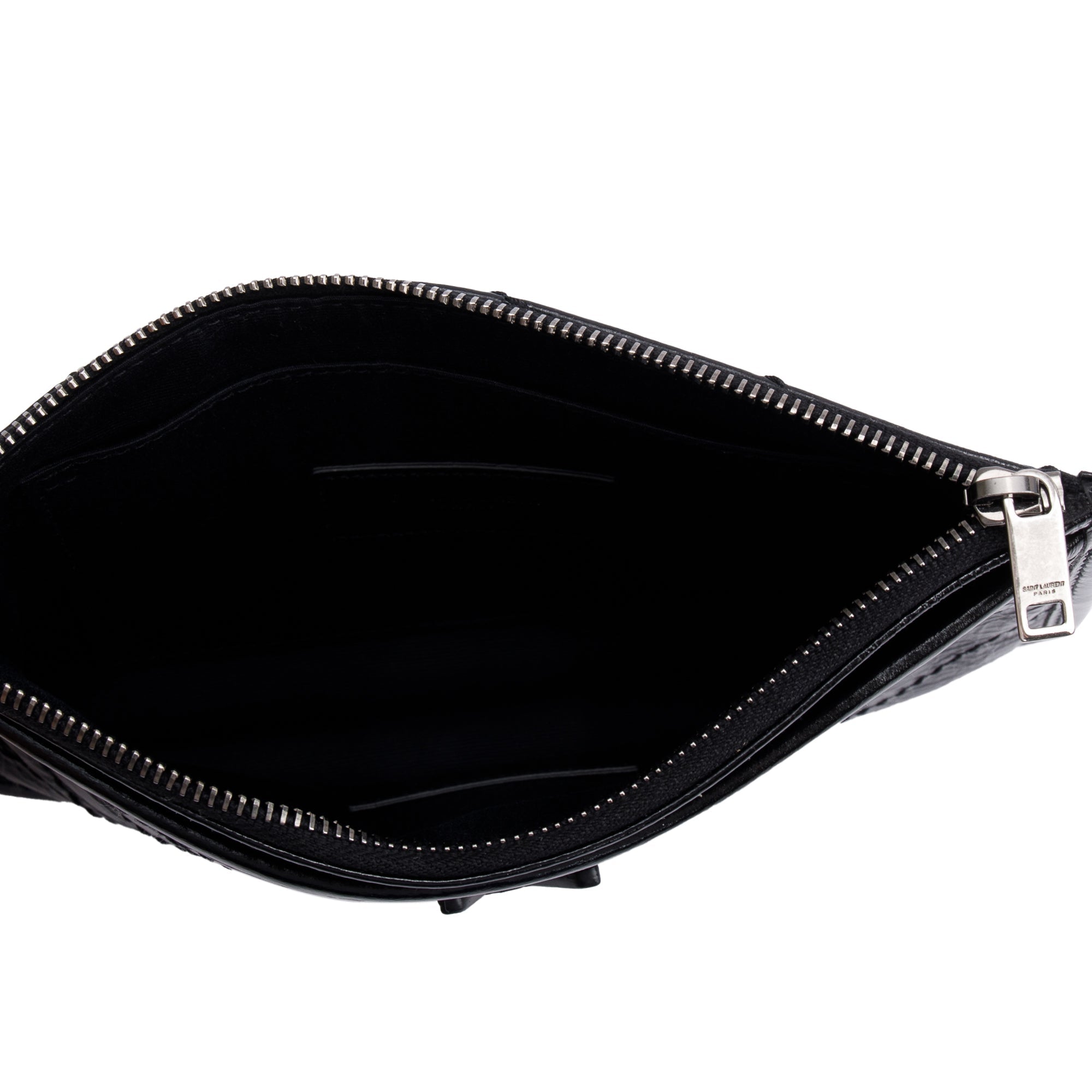 Saint Laurent Black Crinkled Calfskin Matelasse Leather Monogram Niki Bill Pouch w/ Box