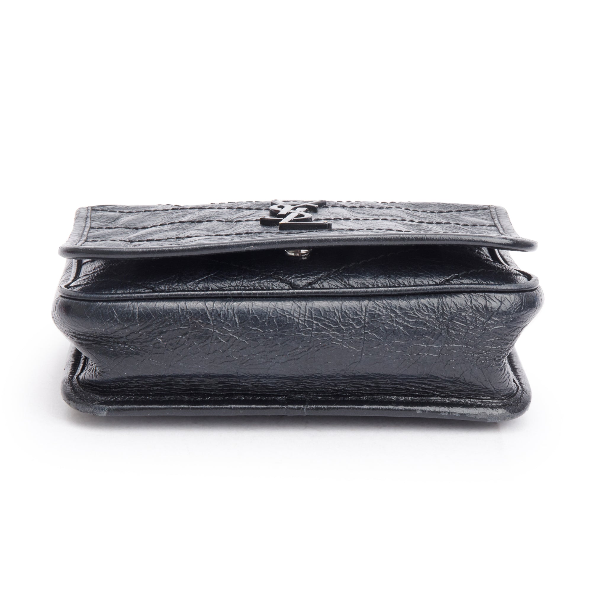 Saint Laurent Black Crinkled Calfskin Matelasse Niki Chain Wallet