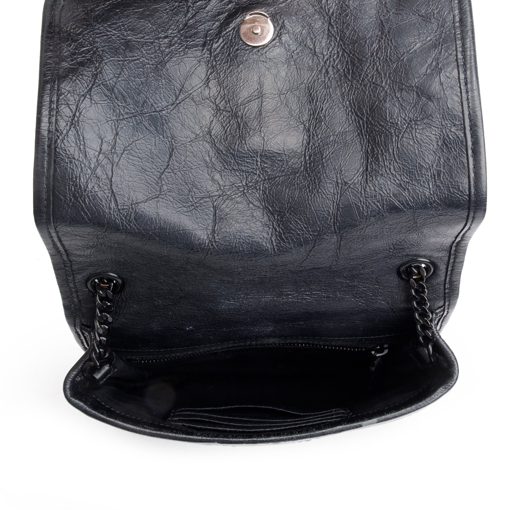 Saint Laurent Black Crinkled Calfskin Matelasse Niki Chain Wallet
