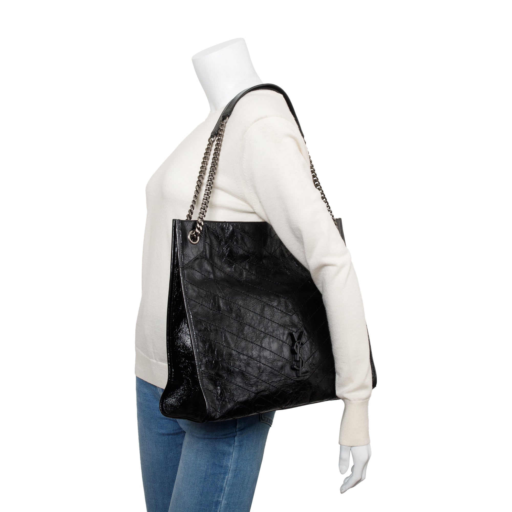 Saint Laurent Black Crinkled Leather Niki Tote Bag