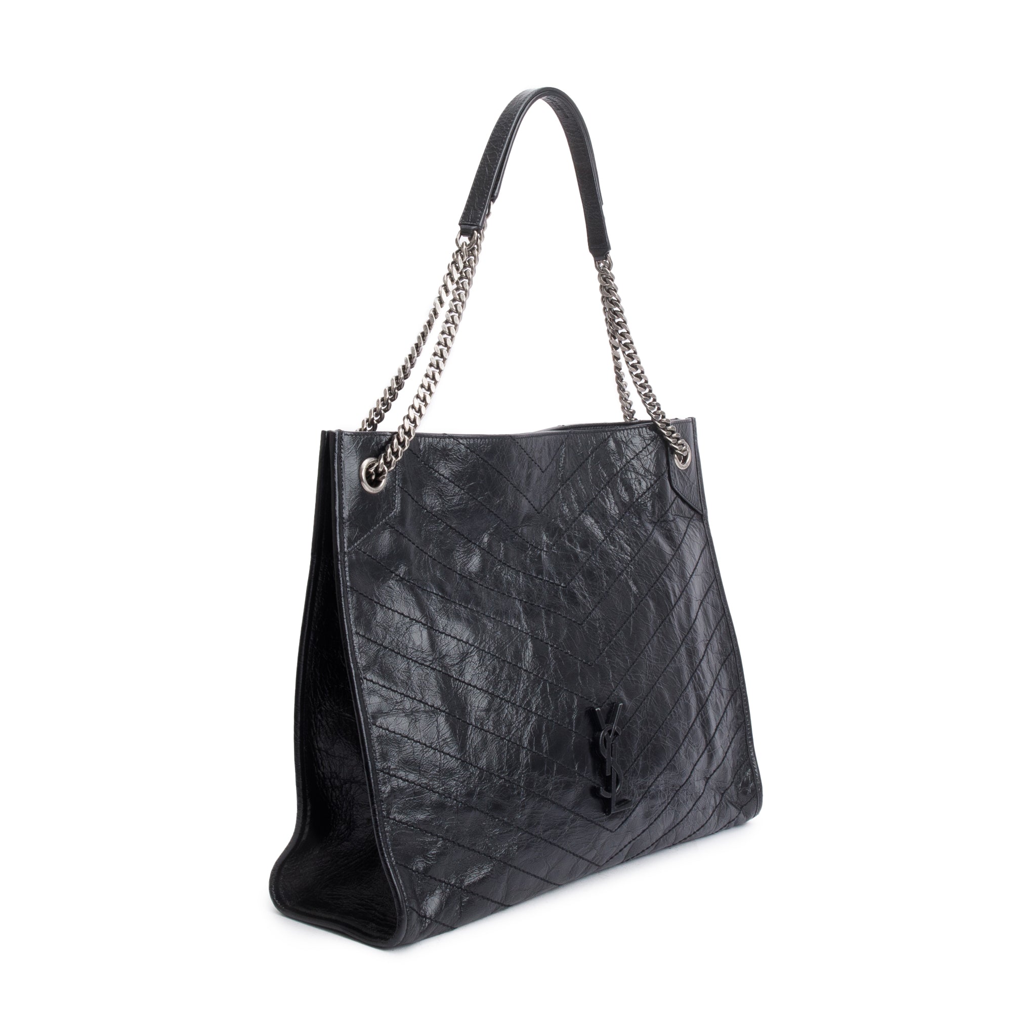 Saint Laurent Black Crinkled Leather Niki Tote Bag