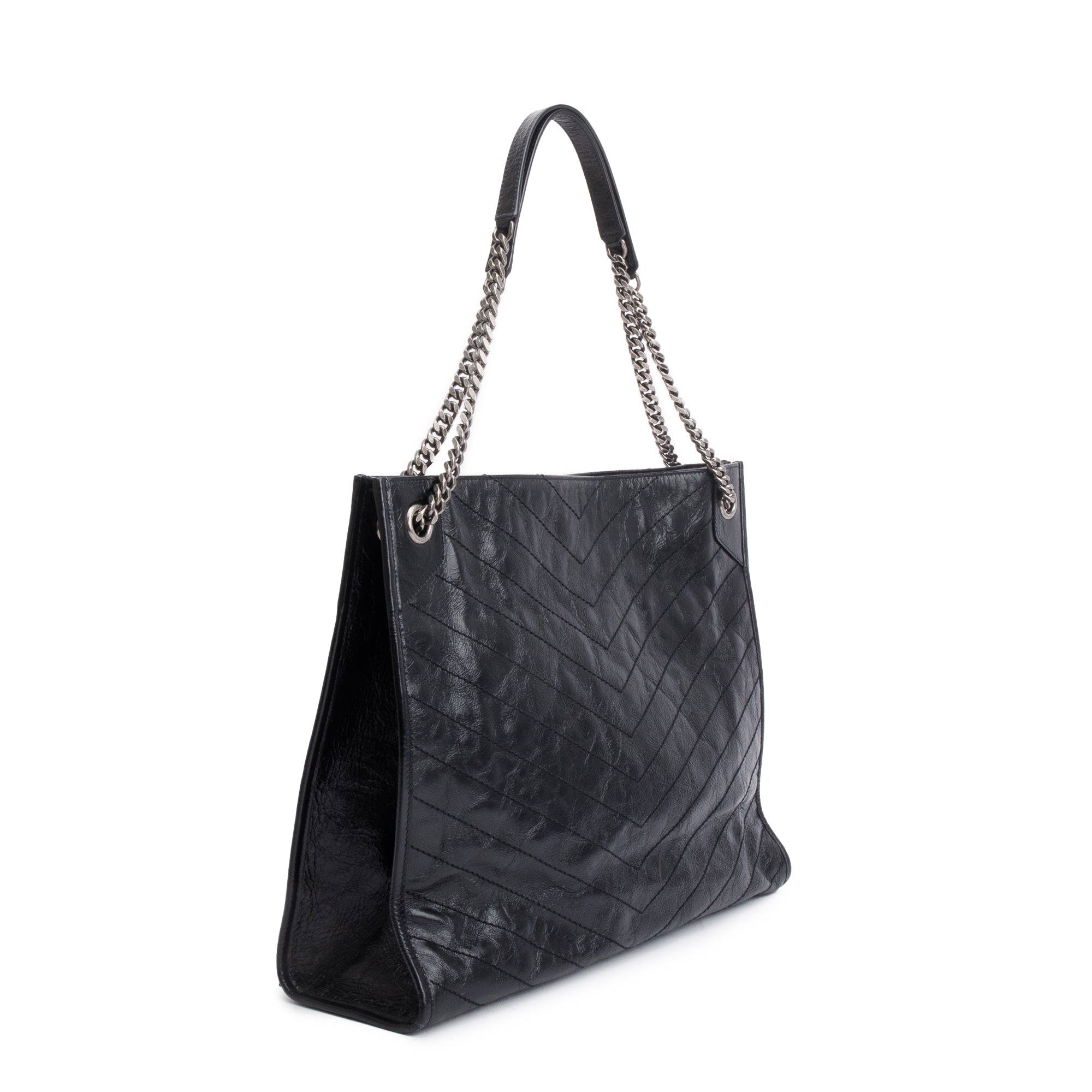Saint Laurent Black Crinkled Leather Niki Tote Bag
