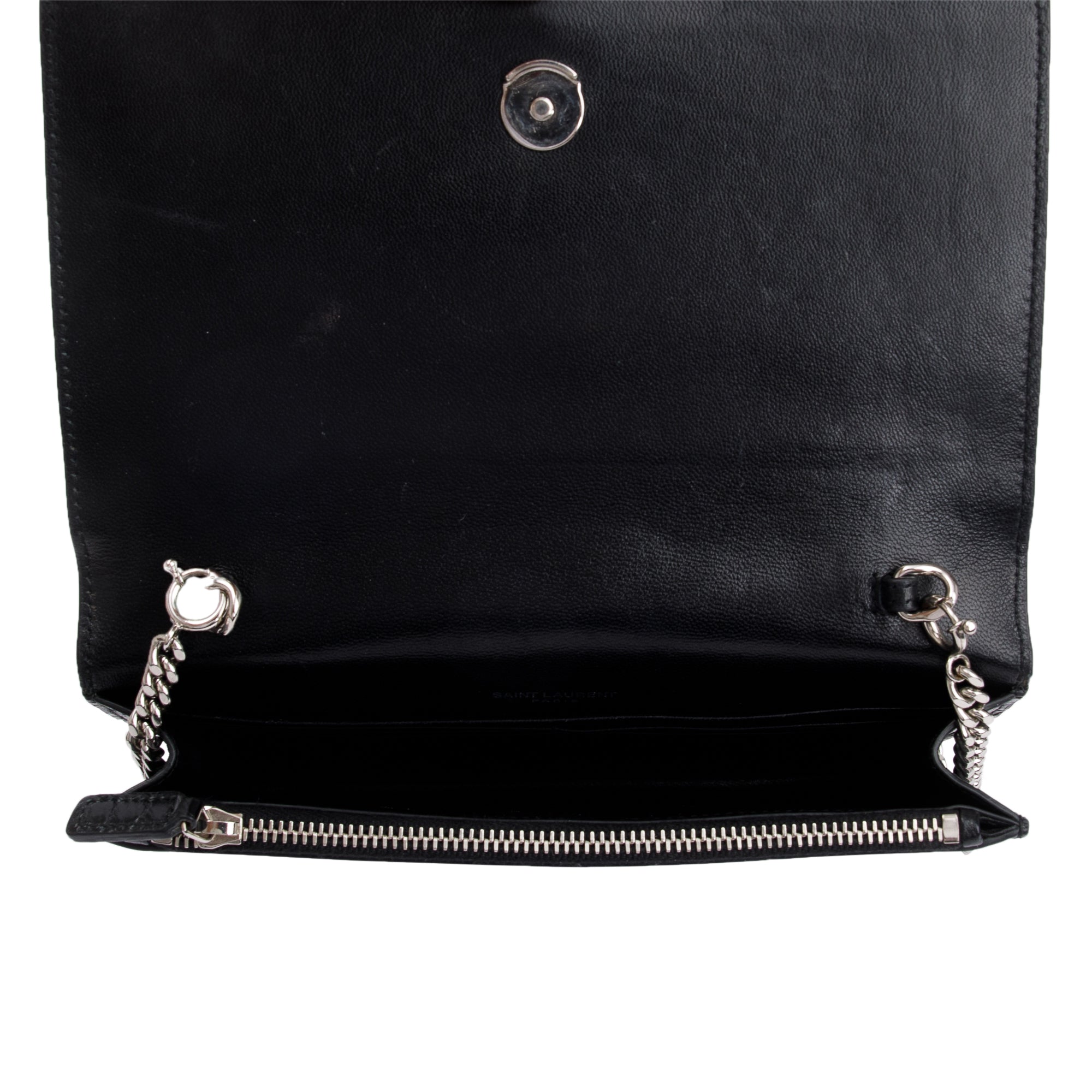 Saint Laurent Black Croc-Embossed Leather Small Kate Tassel Chain Bag
