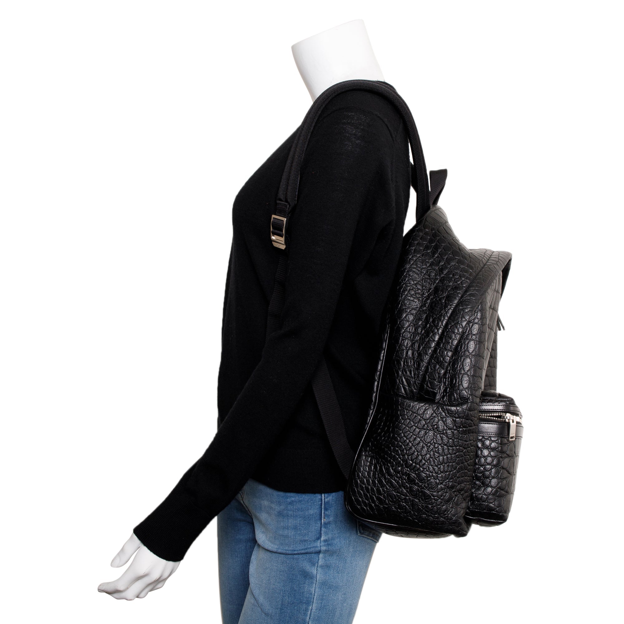 Saint Laurent Black Crocodile-Embossed Calfskin Leather City Backpack w/ Box