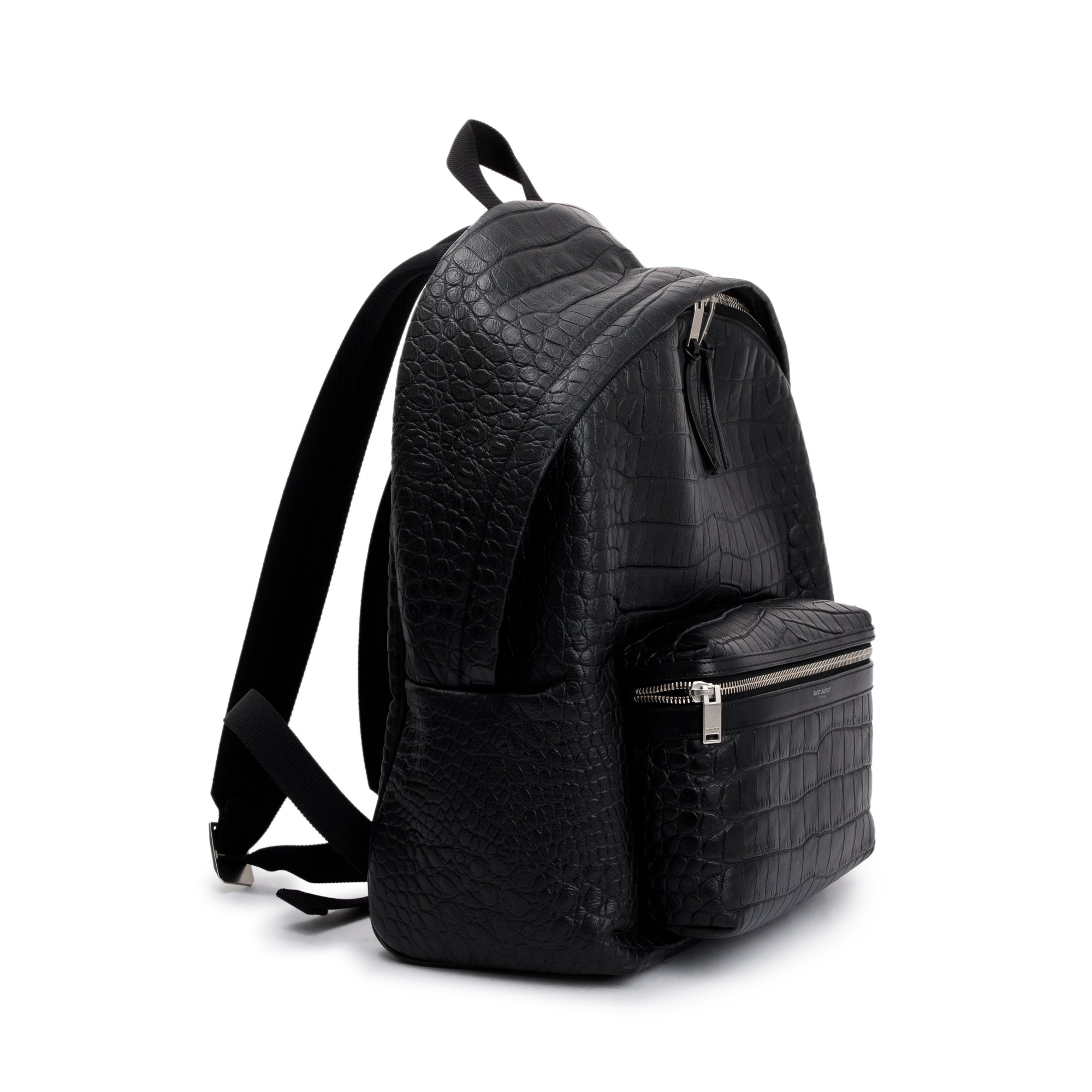 Saint Laurent Black Crocodile-Embossed Calfskin Leather City Backpack w/ Box