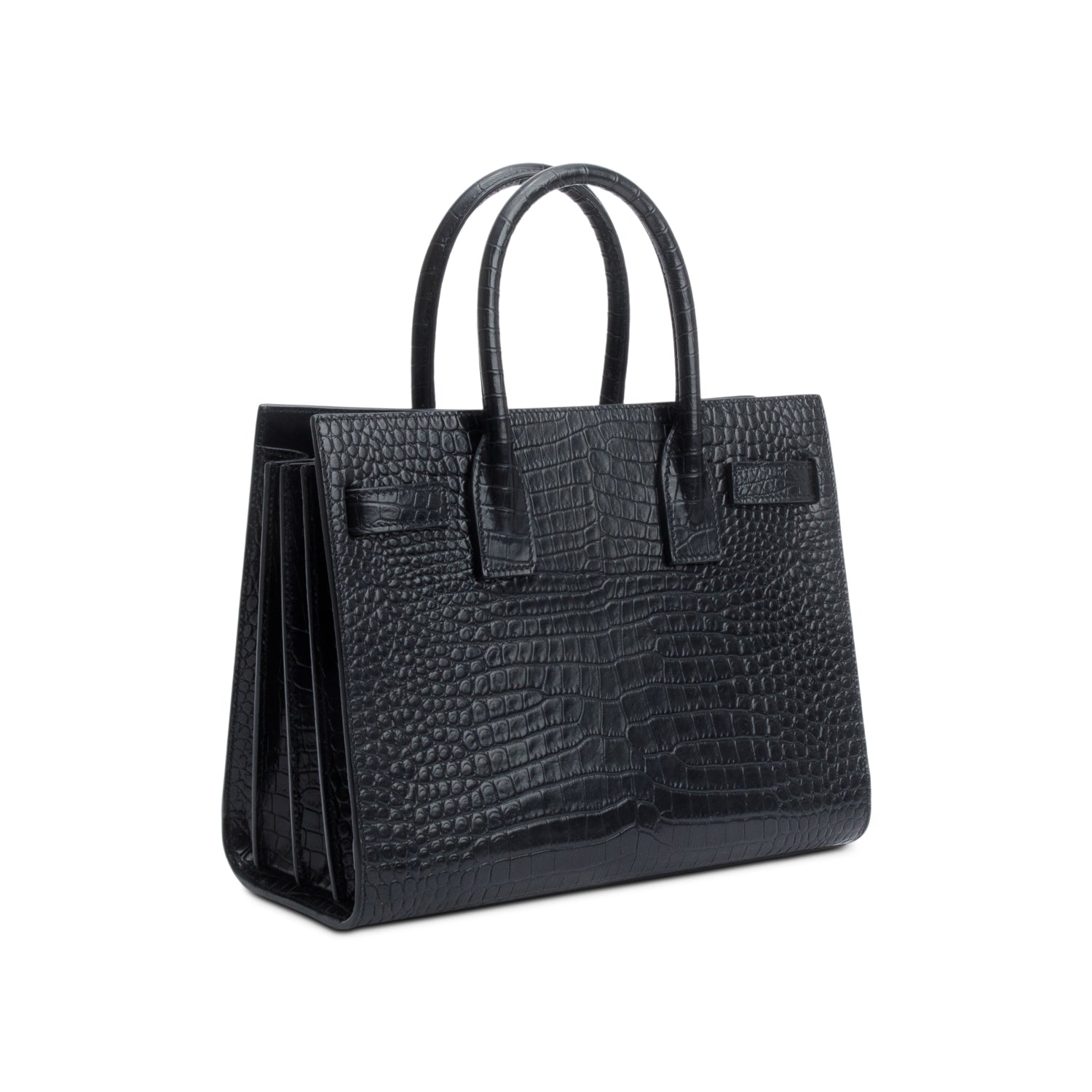 Saint Laurent Black Crocodile Embossed Leather Baby Sac De Jour w/ Strap & Pouch