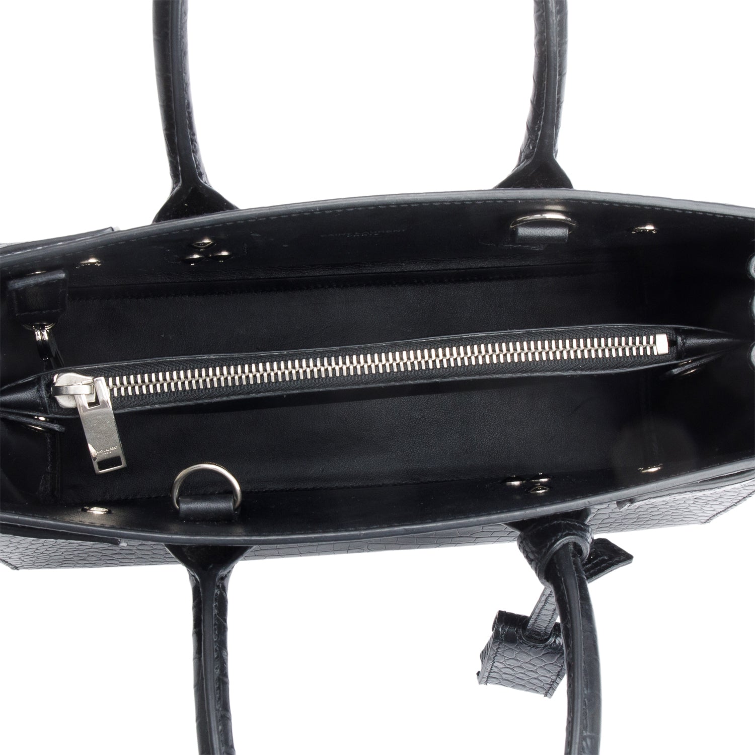 Saint Laurent Black Crocodile Embossed Leather Baby Sac De Jour w/ Strap & Pouch