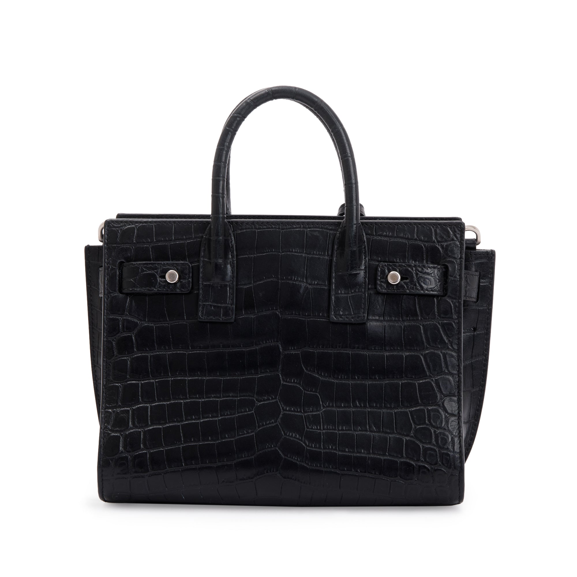 Saint Laurent Black Crocodile Embossed Leather Nano Sac De Jour w/ Strap