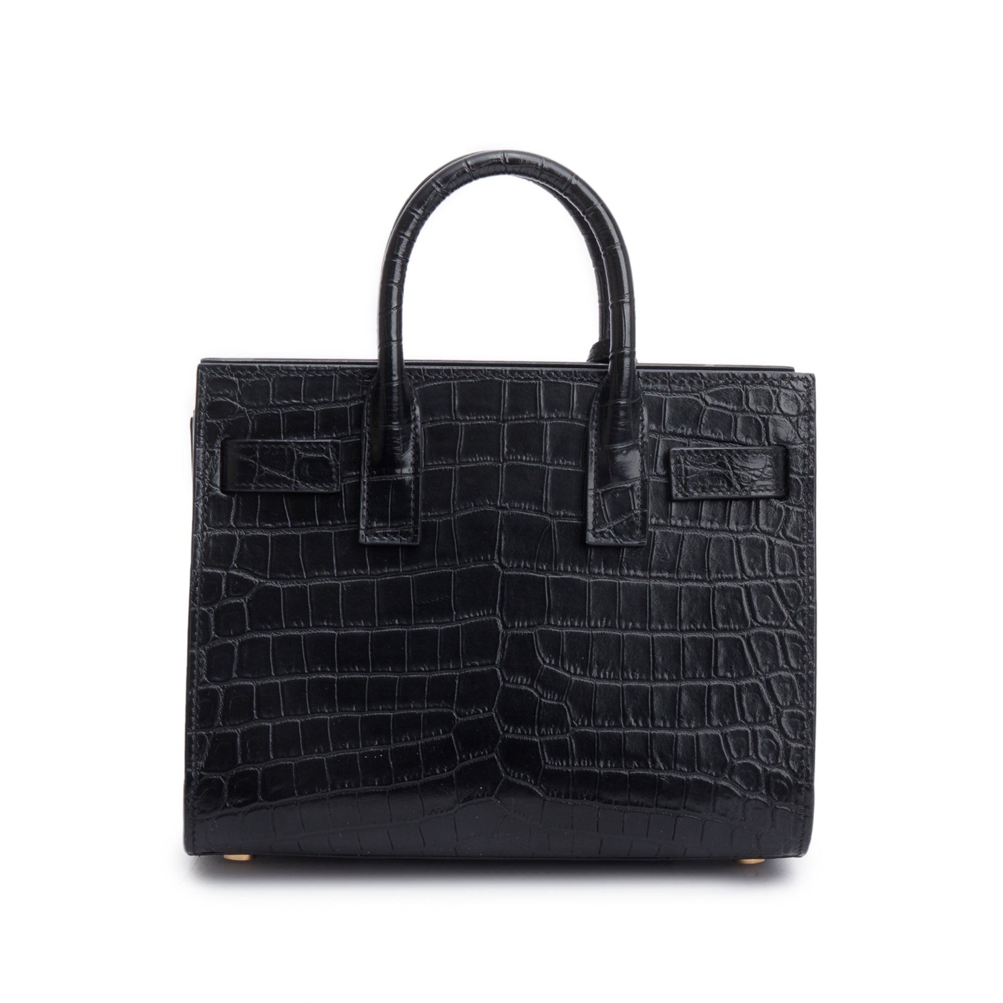 Saint Laurent Black Crocodile Embossed Leather Nano Sac De Jour w/ Strap