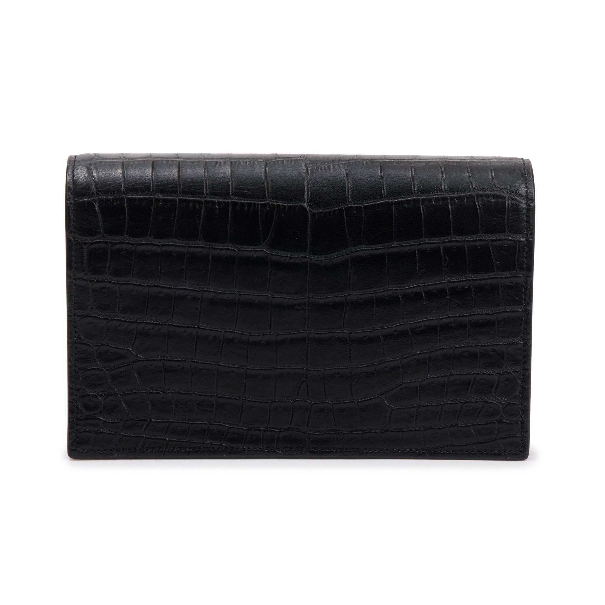 Saint Laurent Black Crocodile-Embossed Leather Small Classic Monogram Kate Tassel Chain Bag w/ Box