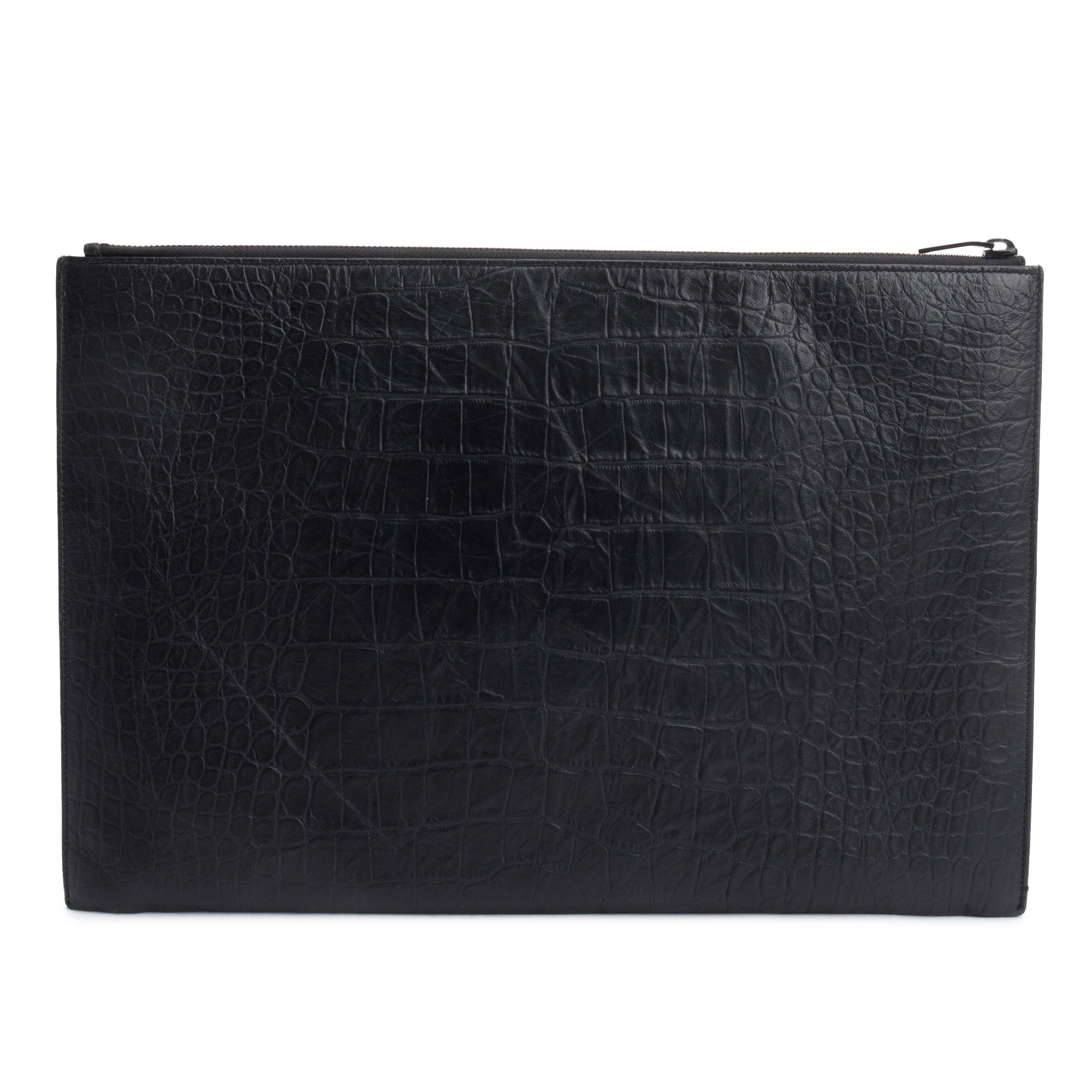 Saint Laurent Black Crocodile Embossed Monogram Document Holder w/ Box