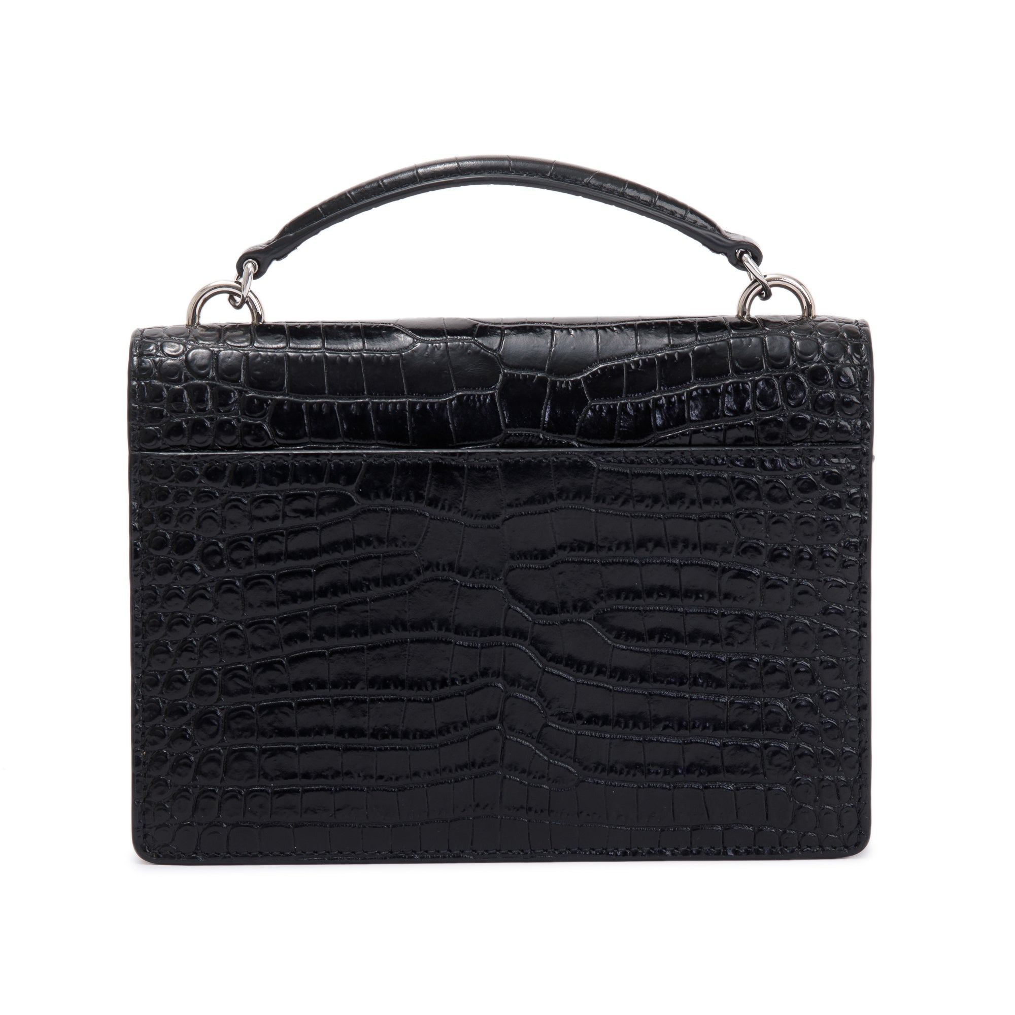 Saint Laurent Black Crocodile Embossed Small Sunset Chain Wallet w/ Strap