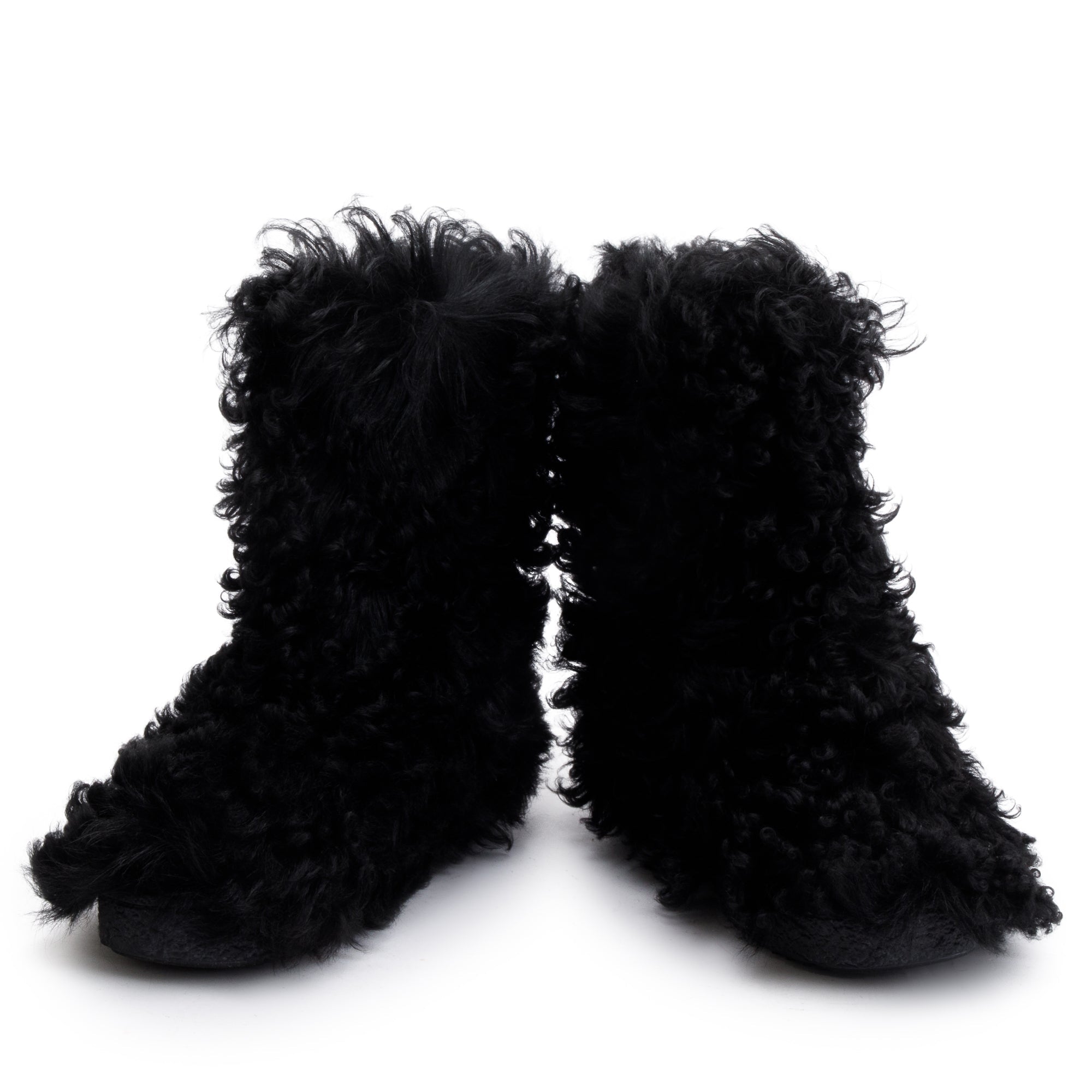 Saint Laurent Black Furry Boots, Size 42 w/ Box