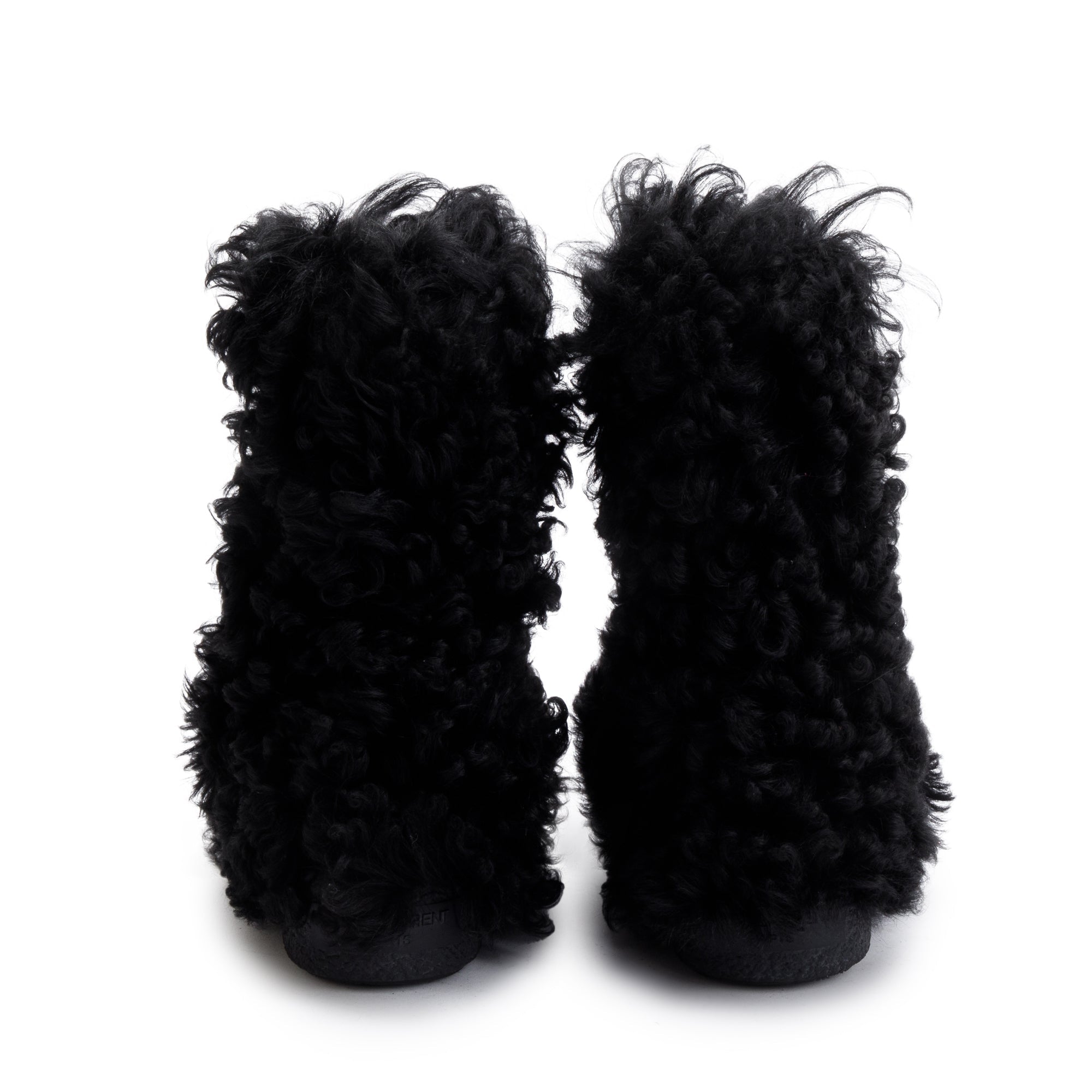 Saint Laurent Black Furry Boots, Size 42 w/ Box